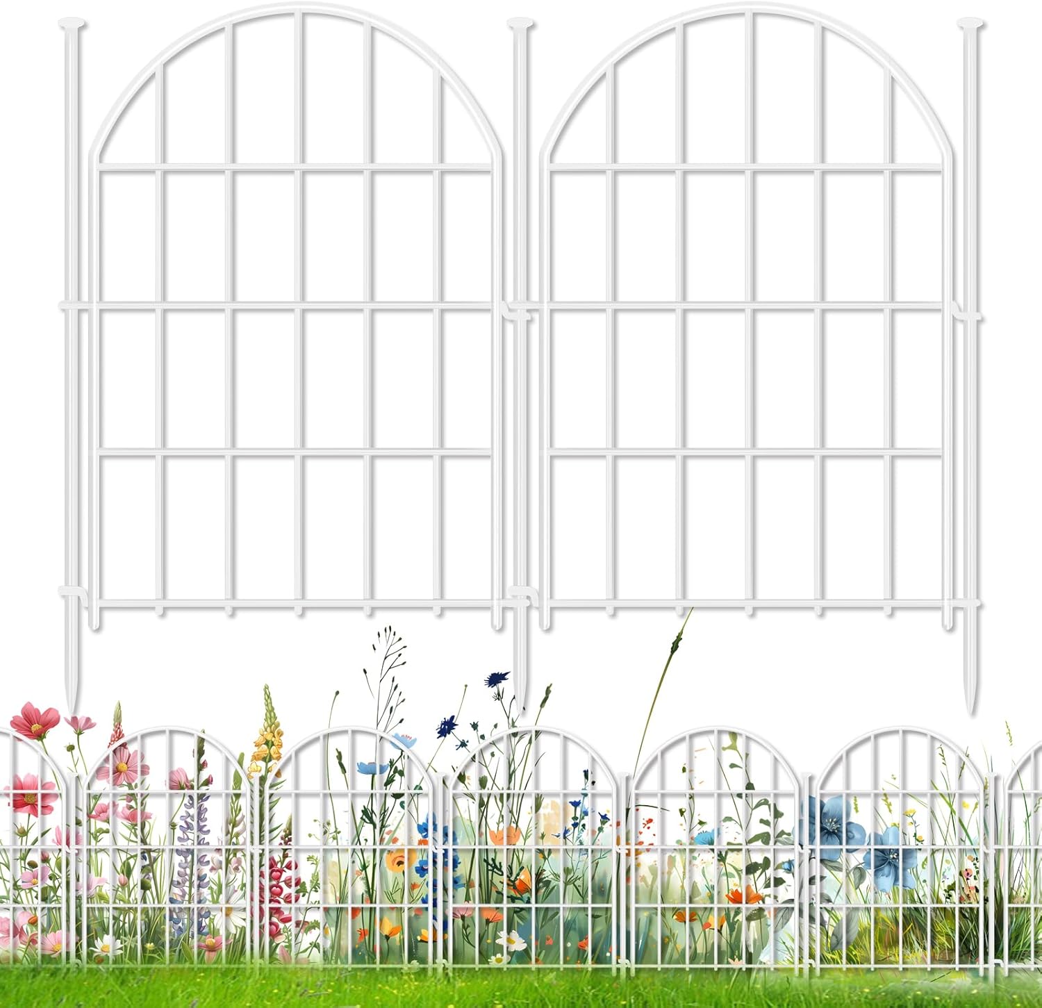 26 Pack Decorative Garden Fence, 17in X 28ft Arched No Dig Fence Border, Garden Edging Border, Rustproof Metal Animal Barrier with Ground Stake for Dog, Rabbit, Outdoor Yard Patio Decor, White