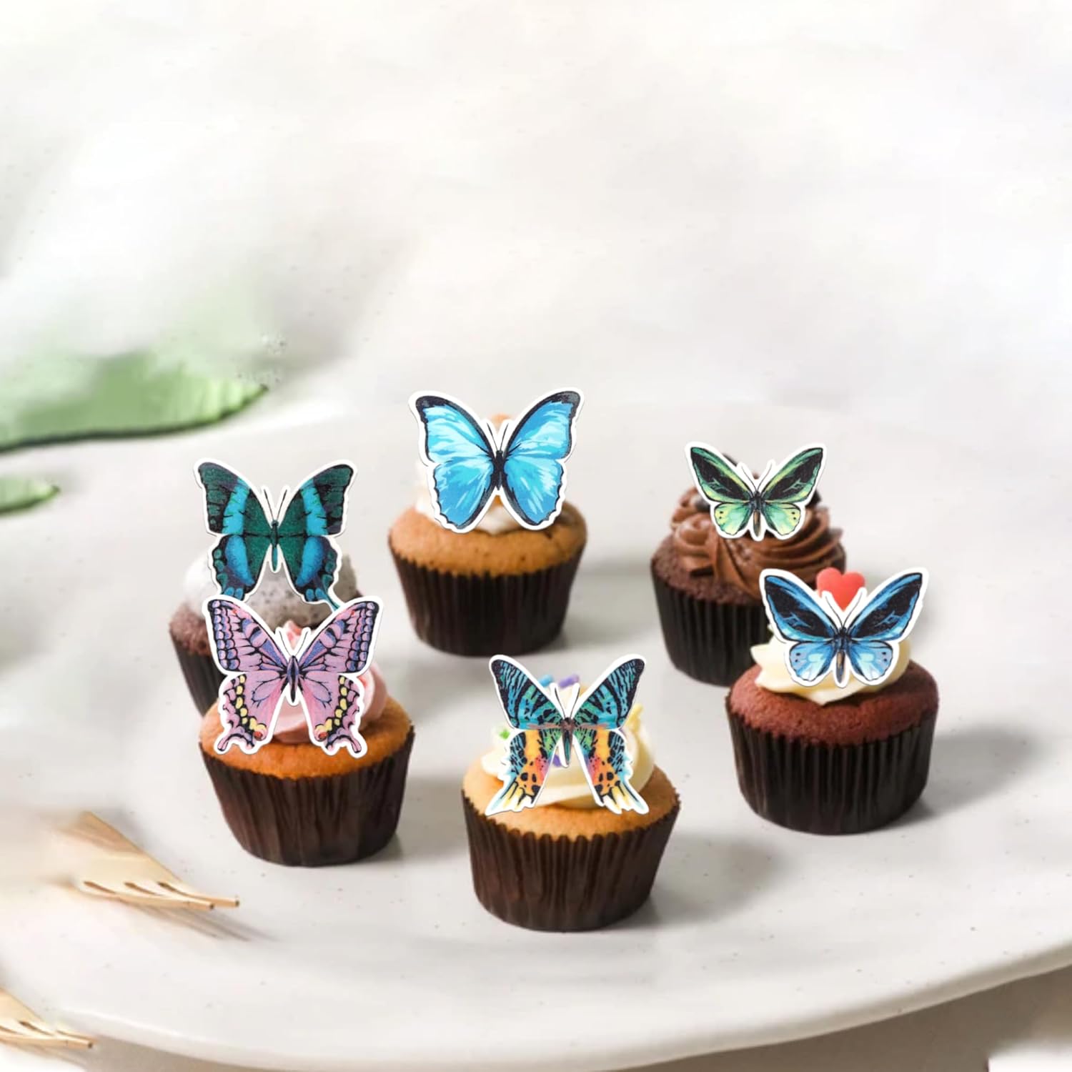 60 PCS Edible Butterfly Cupcake Toppers Wafer Paper Butterflies Cupcake Picks Butterfly Birthday Decorations for Edible Butterflies Theme Birthday Wedding Party Cake Decoration Supplies Colorful