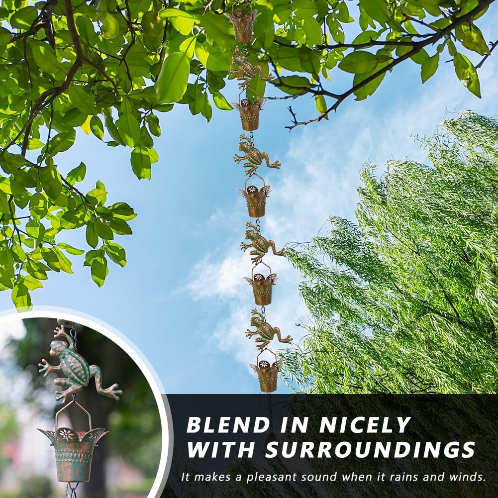 7.7FT Rain Chain for Outside, Rain Chain with 10 Frog Cups Adjustable Rain Chains for Gutters, Eaves, Drainage, Replacement for Downpout