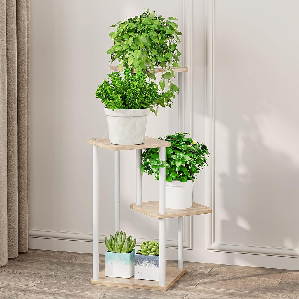 AZERPIAN Plant Stand 4 Tier Indoor Metal Flower Shelf for Multiple Plants Corner Tall Flower Holders for Patio Garden Living Room Balcony Bedroom, Black (4 Tier-White)