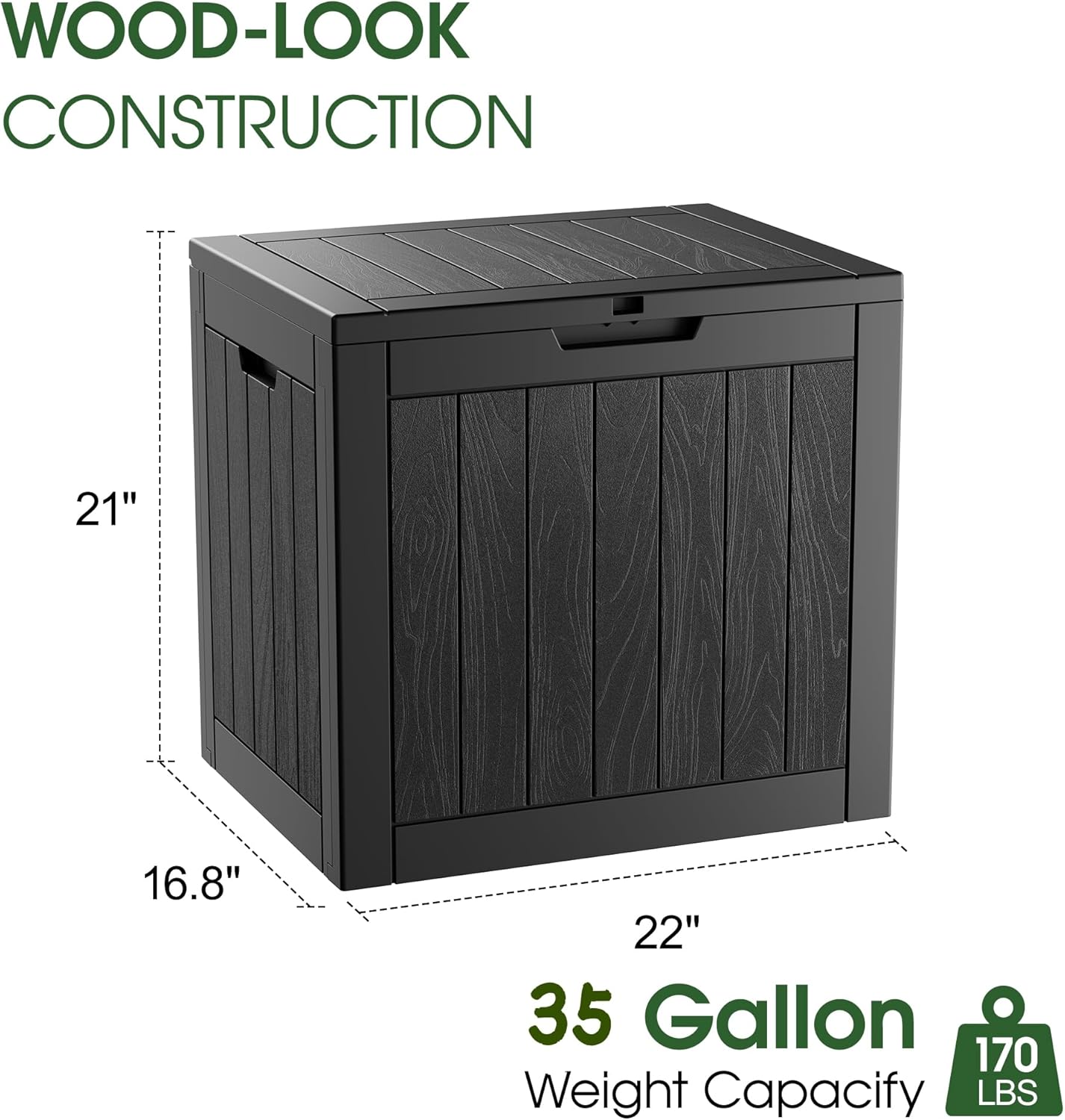 KAMABOKO Deck Box, 35 Gallon Resin Indoor and Outdoor Storage Boxes Waterproof for Garden Tools, Pool Accessories Storage Bench, Patio Furniture and Cushions with Lockable Lid, Black