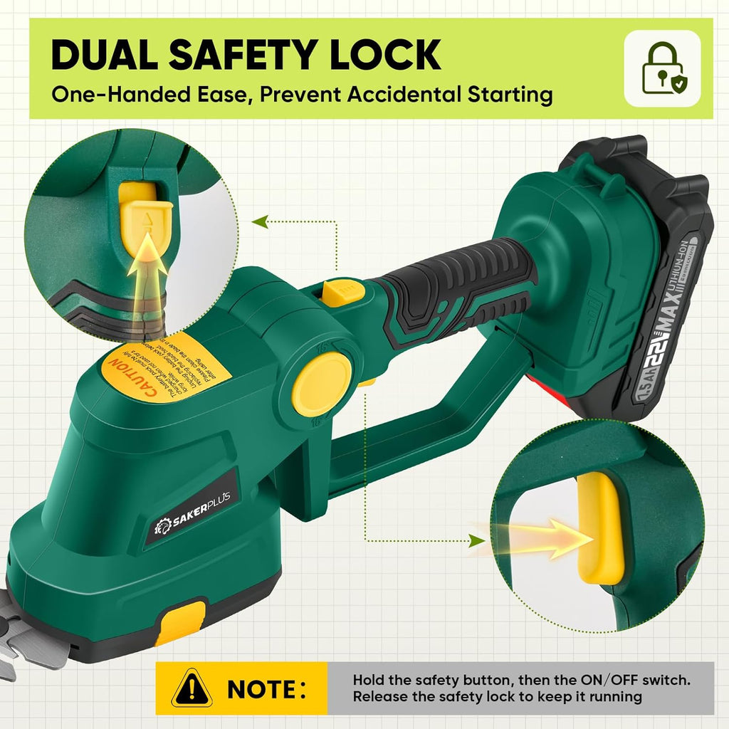 Cordless Hedge Trimmer, 2-in-1 Electric Bush Trimmer and Handheld Grass Cutter, 22V Lightweight Mini Shrub Trimmer Grass Clippers with 1 Battery and Charger, Perfect Gardening Yard Tools