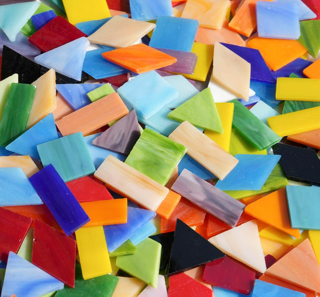 Lanyani Extra-Large Stained Glass Mosaic Tiles for DIY Crafts & Art Projects, 1.4lb Bulk Pack – 200 Pre-Cut Mosaic Glass Pieces, 4 Shapes, Vibrant Mixed Colors