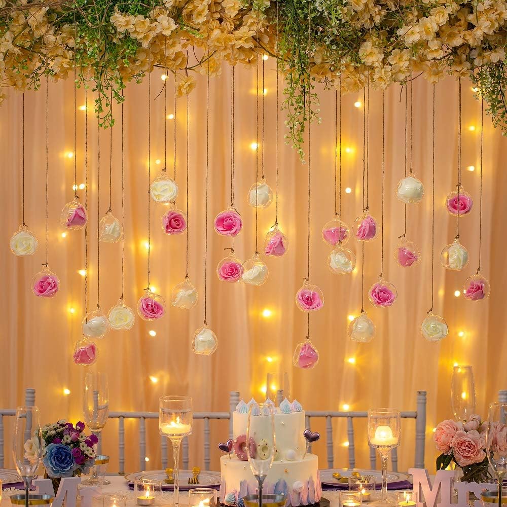 Nuptio 24 Pcs Hanging Glass Tealight Holder Globe 2.36" Diameter, Tea Light Candle Holders Wedding Christmas Halloween Home DIY Gifts, Garden Hanging Ornaments Outdoor Candle Holders