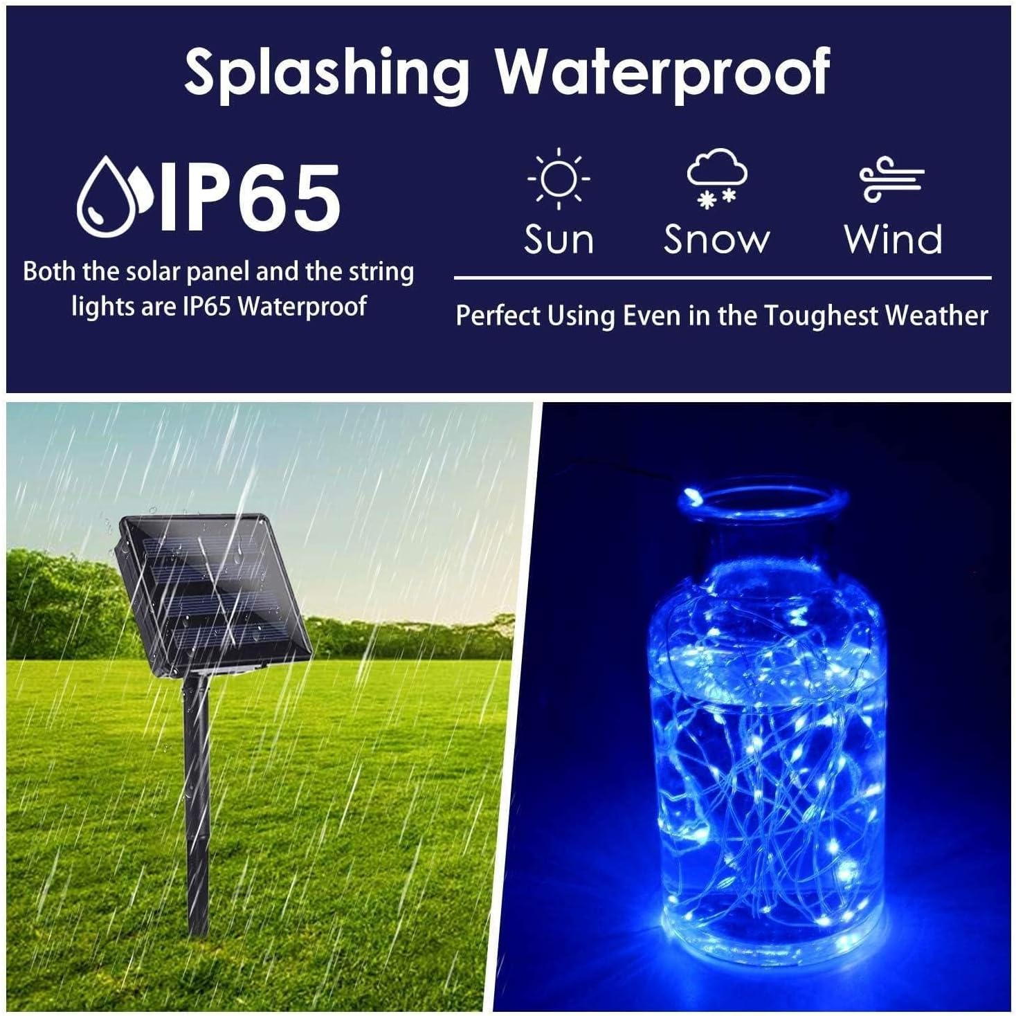 Solar String Lights Outdoor, 2-Pack Total 80FT 200 LED Solar Christmas Twinkle Lights Outside Waterproof Copper Wire 8 Modes Solar Fairy Lights for Garden Tree Party Birthday Christmas Decor (Blue)