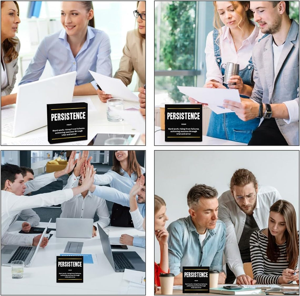 Persistence Noun Entrepreneur Black Wooden Box Sign, Inspirational Office Decor Decorative Table Shelf Desk Decor, Rustic Workplace Farmhouse Home Bedroom Decor Office Decorations Desk Accessories