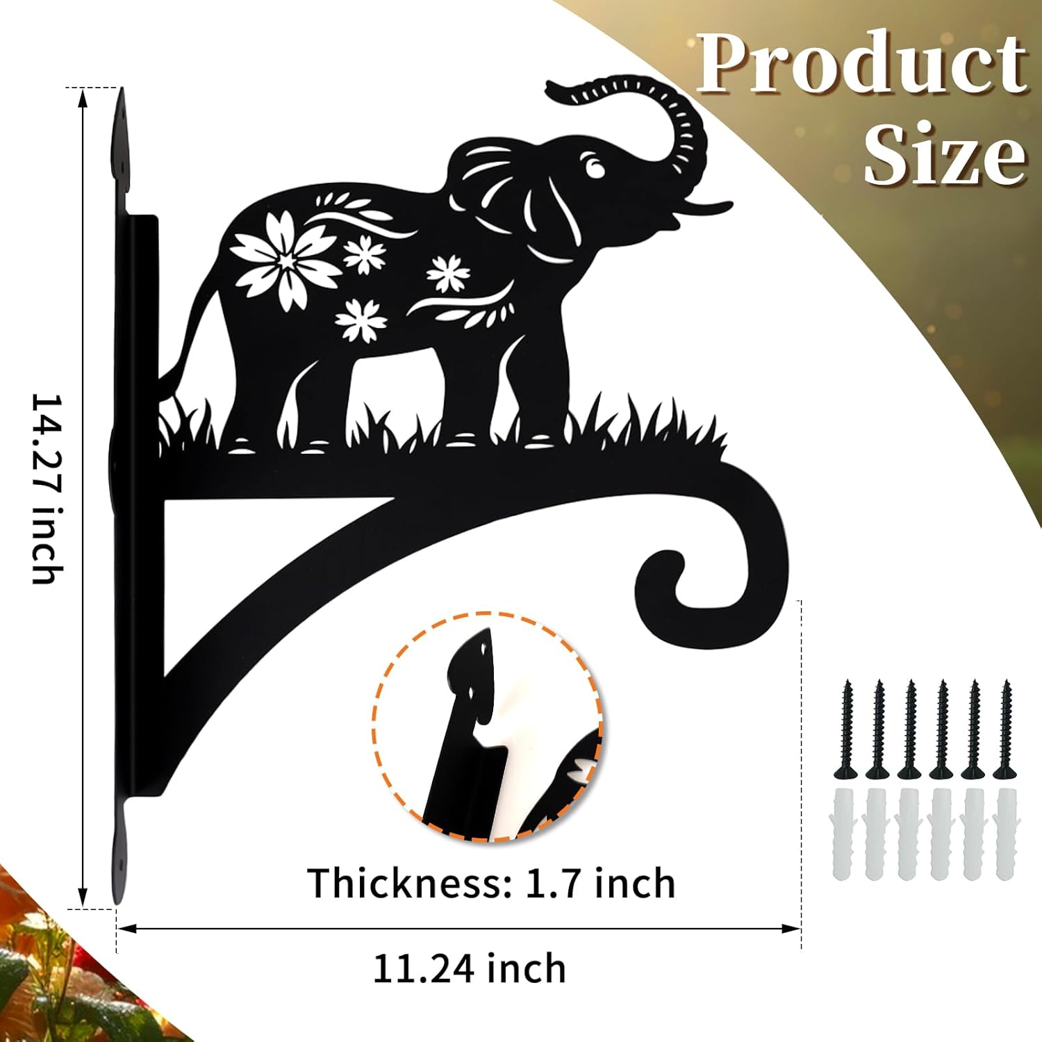 Hanging Plant Hanger Bracket, Heavy Duty Iron Wall Plant Hanger for Bird Feeder, Decorative Baby Elephant Silhouette Plant Hooks Hanging Plant Hangers Outdoor for Wind Chimes Flower Pot Lantern