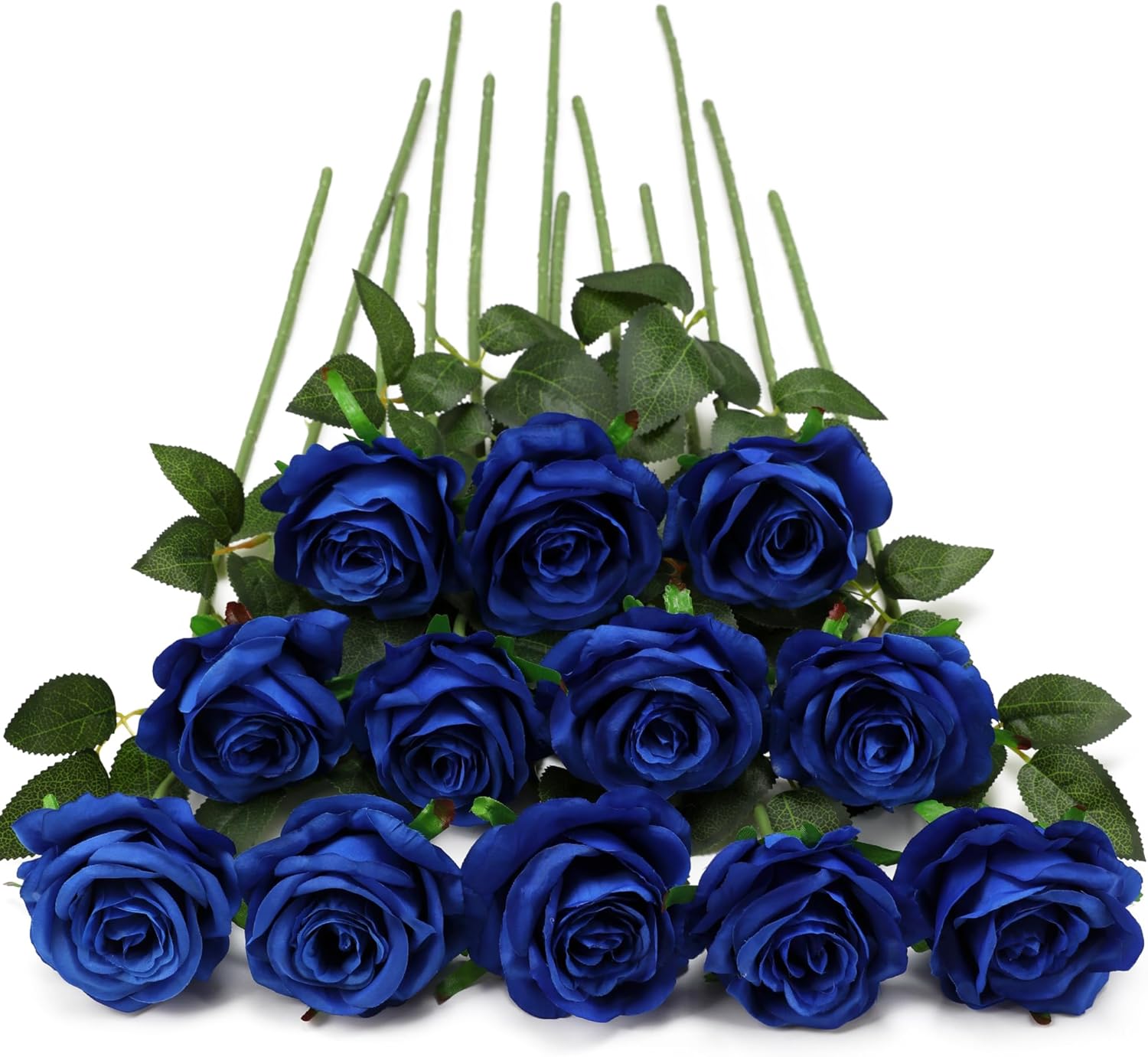 Blue Fake Roses Artificial Flowers - 10 Pcs Fake Artificial Roses Silk Flowers with Stems for Home Wedding Hotel Office Centerpiece Decor