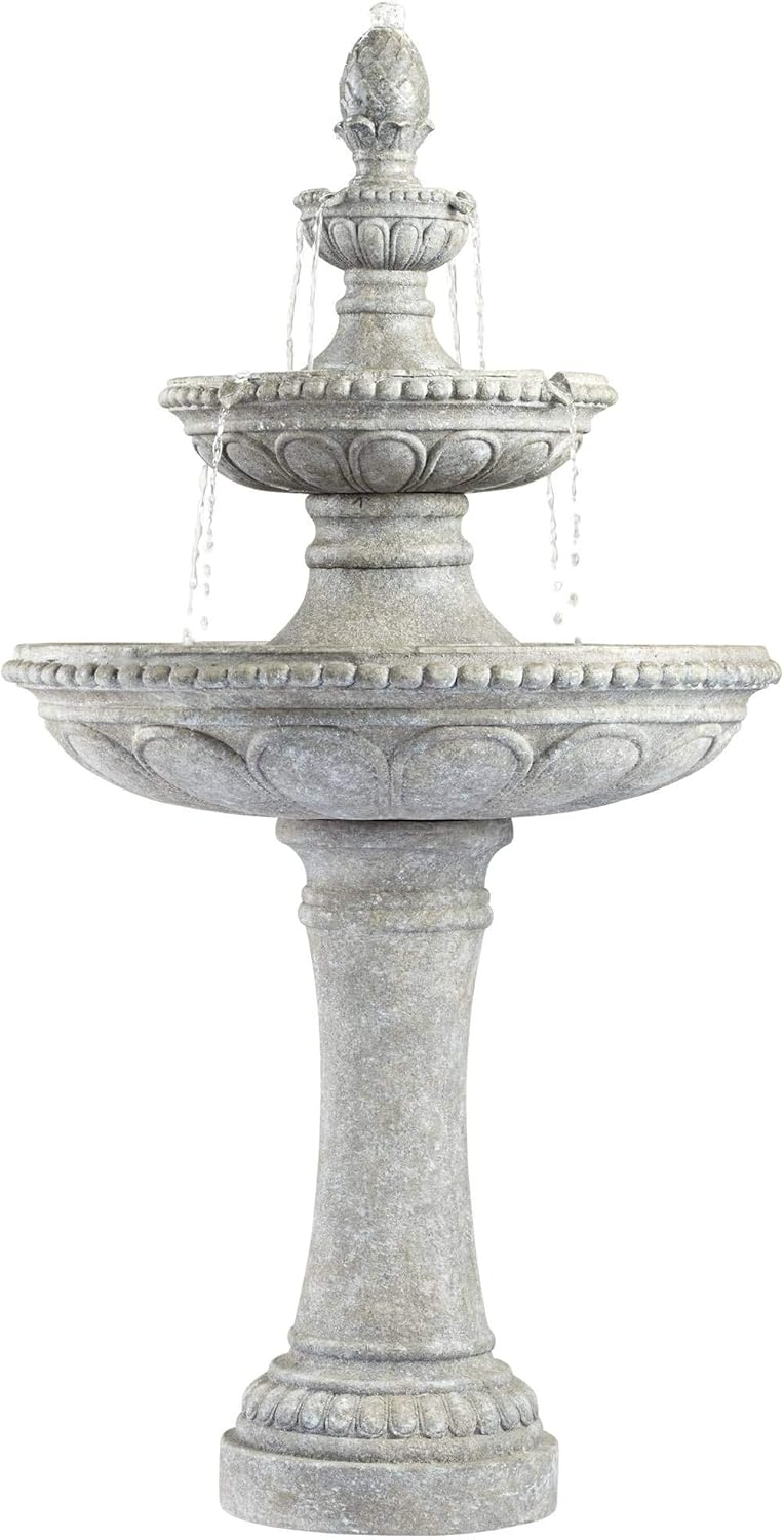 Pineapple 44" High Large Italian Outdoor Decor Old Faux Stone Floor Fountain Waterfall 3-Tier Standing Bowl Cascading Tall Water Feature for Outside Garden Patio Yard Backyard Porch - John Timberland