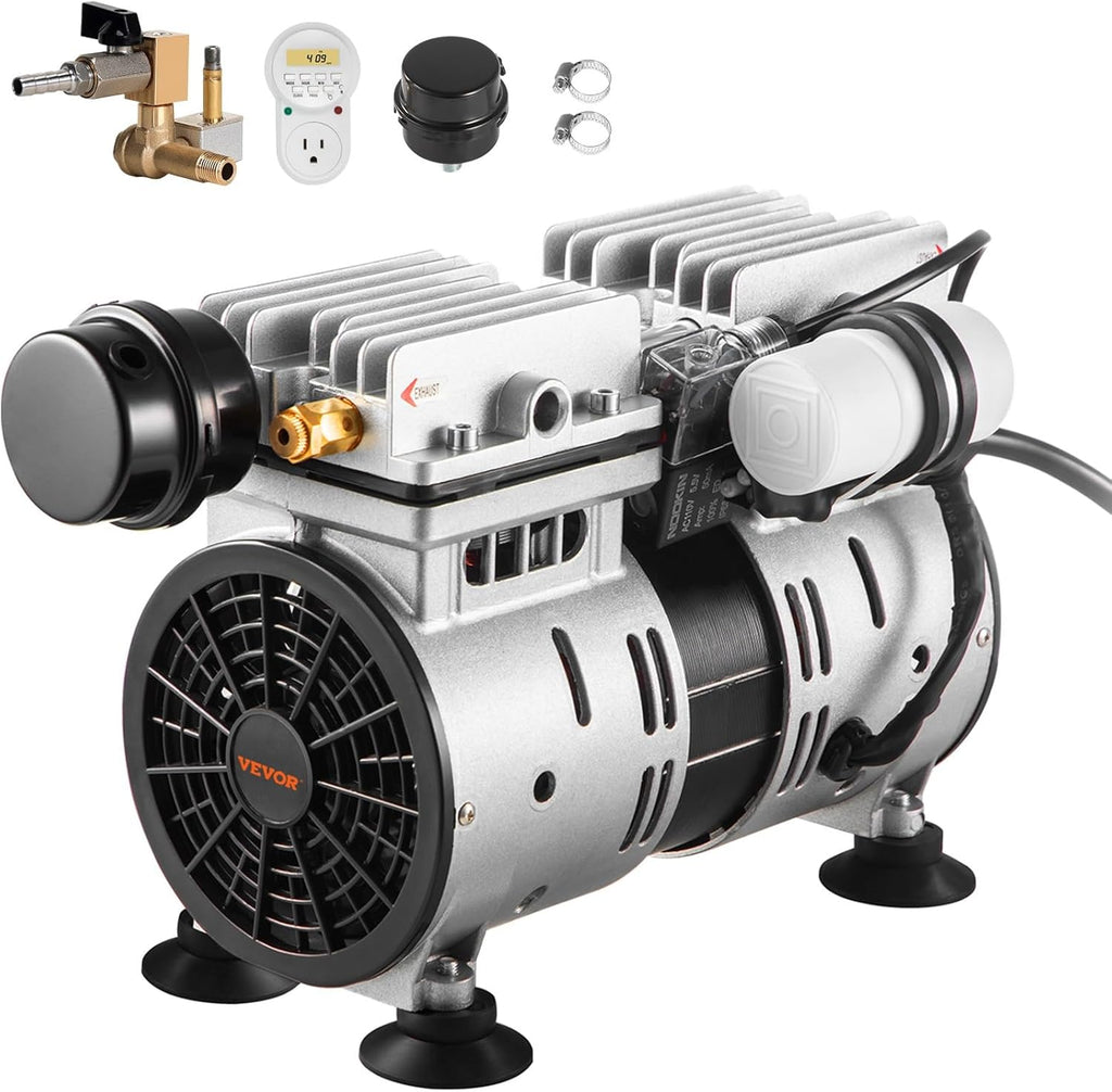 VEVOR Pond Aerator, 550W Power, 5.2CFM for Up to 3 Acre 50' Lake, Includes 3/4 HP Compressor & Timer & Valves, Air Compressor for Deep Water Oxygen Circulation, for Outdoor Ponds or Lakes