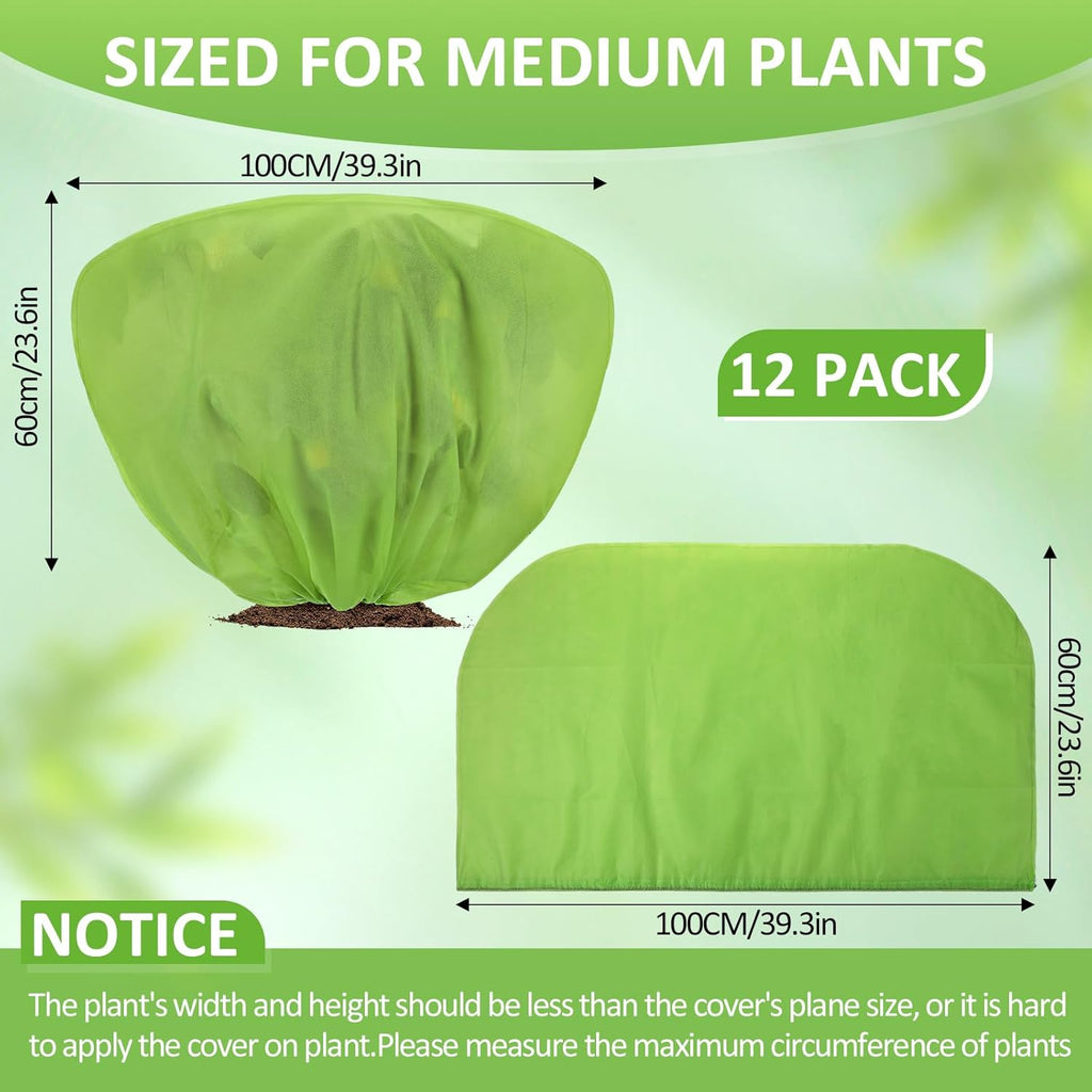 12 Pcs Winter Plant Covers Freeze Protection 39.4x23.6 Inch Horizontal Shrub Tree Rose Plant Protection Bags Frost Blanket with Drawstring for Fall Winter Outdoor Garden Planting (Green)