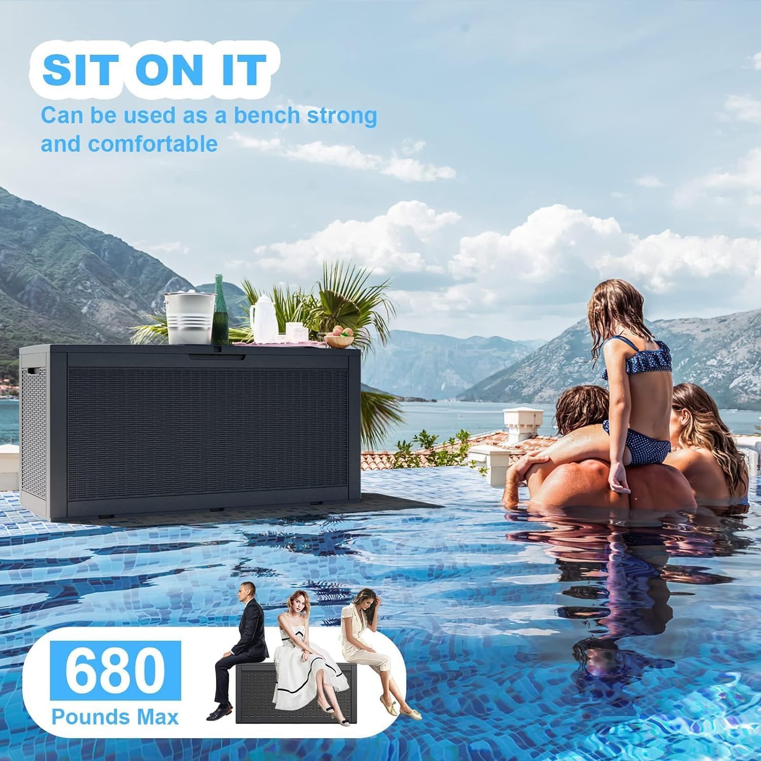 102 Gallon Outdoor Storage Box Waterproof, UV Resistant Resin Deck Box with Hydraulic Rod, Lockable Design and Enhanced Durability for Patio, Garden, and Poolside Use