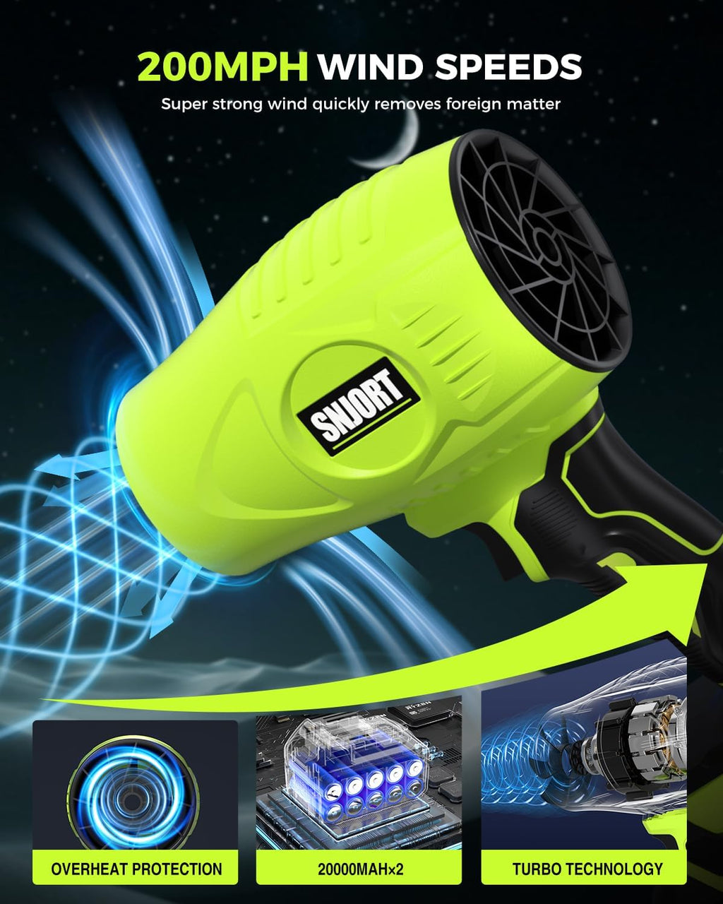 Leaf Blower Cordless with Battery and Charger, 800,000 RPM, Extended Nozzle, Lightweight Handheld Design,Blower for Patio Cleaning,car Blowing Water, Blowing Leaves and Dust（Bright Green）