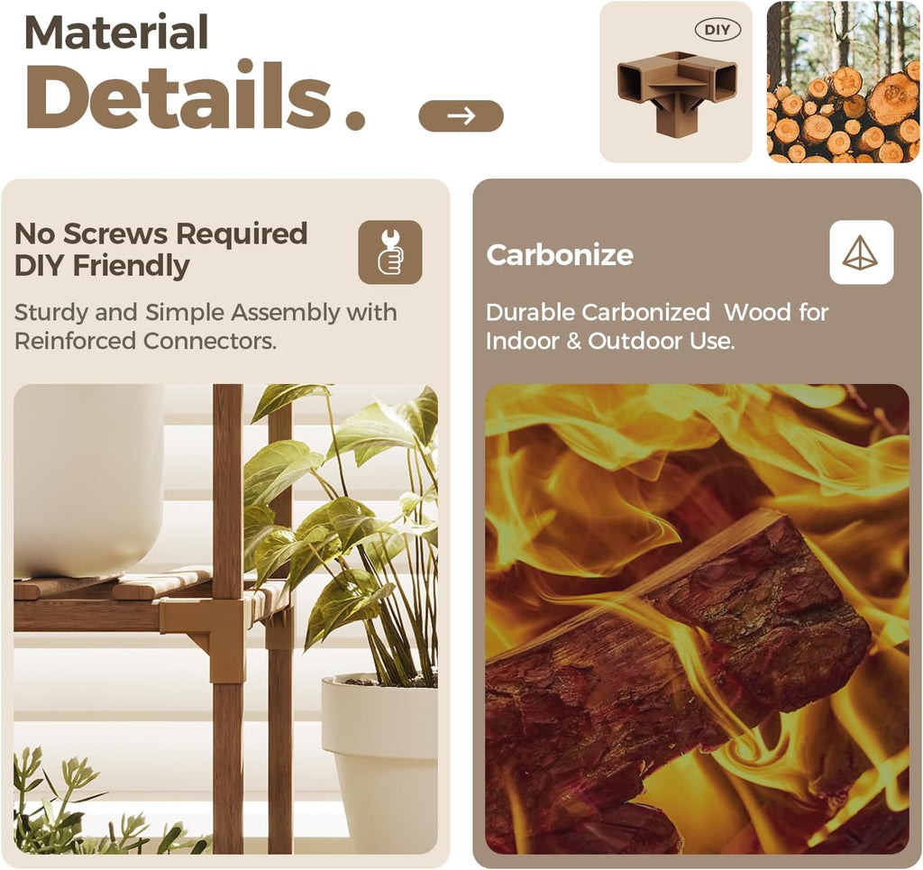 Bamworld Tall Plant Stand Indoor Wood Shelf Outdoor Tiered Rack for Multiple Flowers 5-Tier 7-Pot Ladder Holder for Plant Pots Gardening Decor