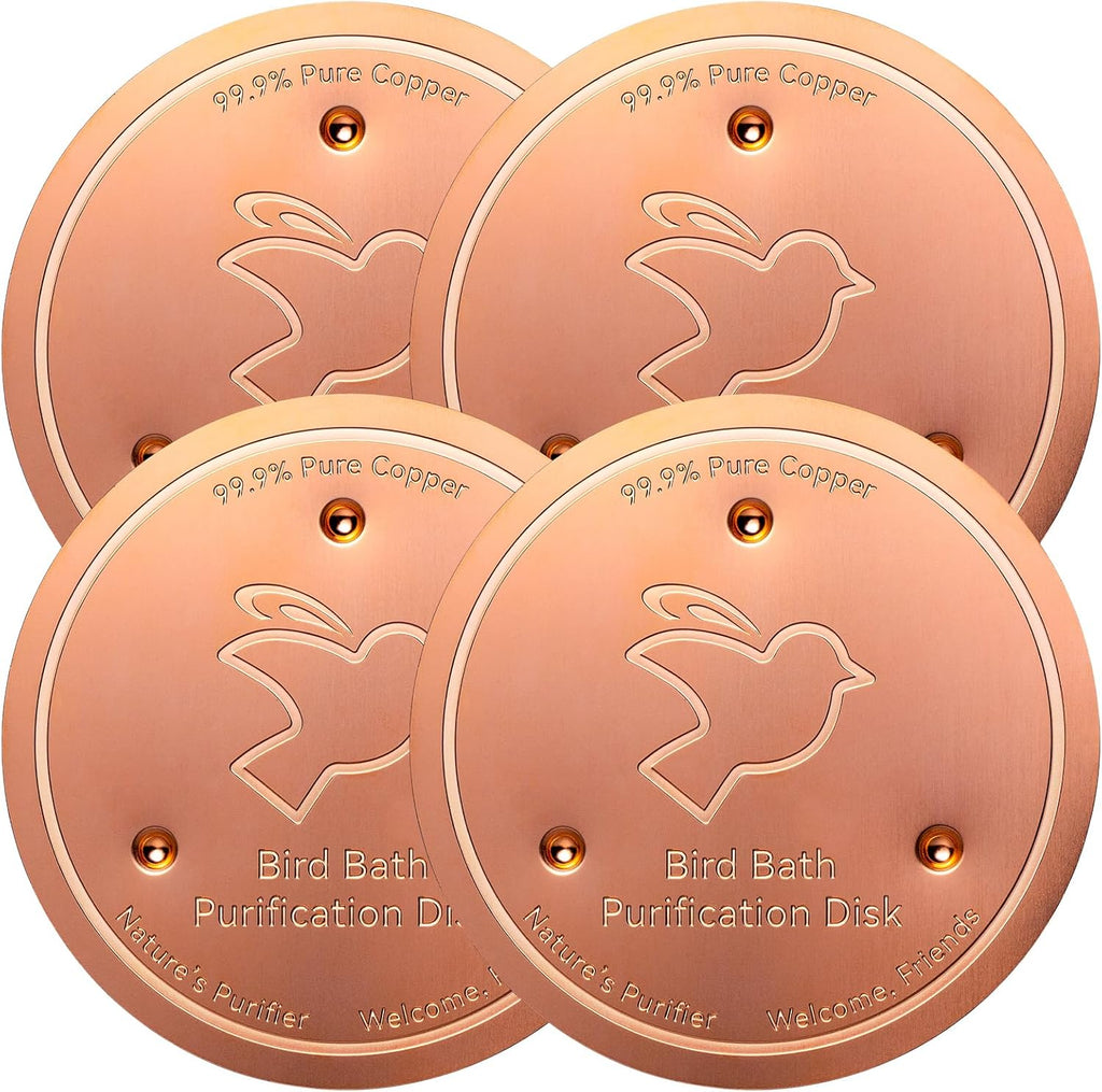 Mellbree 4-Pack Bird Bath Copper Disk, 0.6mm Reinforced 99.99% Pure Copper Cleaning Disk with Triple-Point Support for Physical Safe Clean Water All-Season