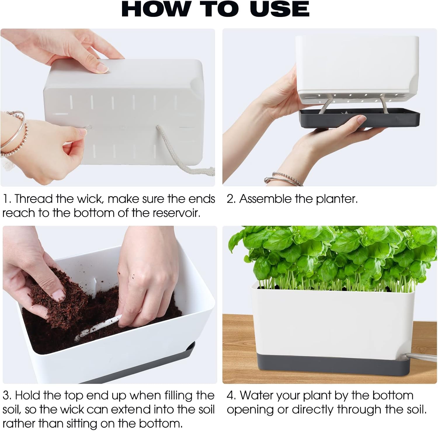 Self Watering Planters Pots for Indoor Plants, 2 Pack 17 Inch Plastic Planter Box Flower Pots for Indoor Outdoor Plants, Rectangle Herb Planter Window Boxes Planters with Drainage, Dark Gray Tray