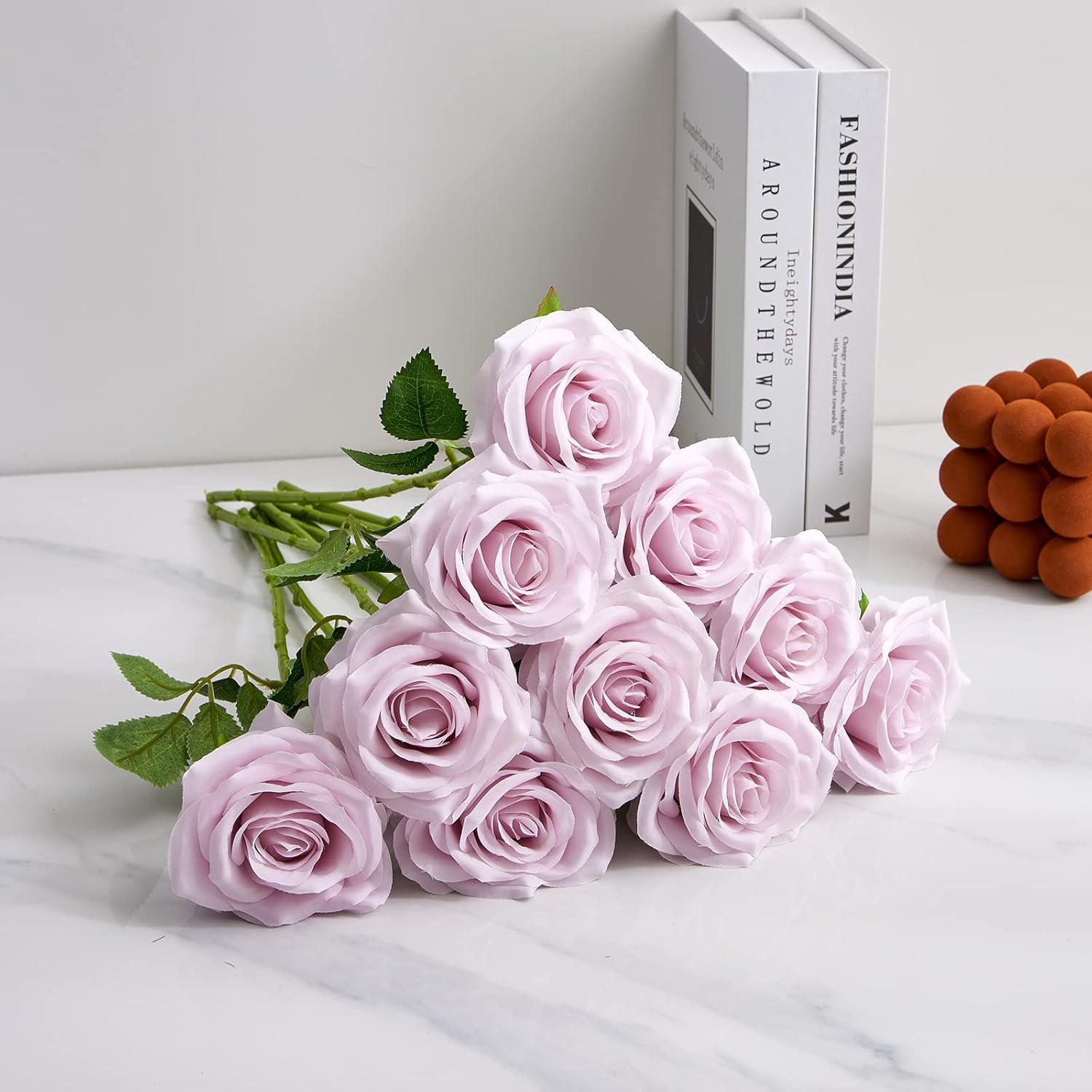 Artificial Rose 10pcs Open Flower Bouquet Faux Rose Stems for Wedding Arrangement, Bridal Bouquet, Centerpiece, Fake Faux Silk Flowers (Mauve Lavender)