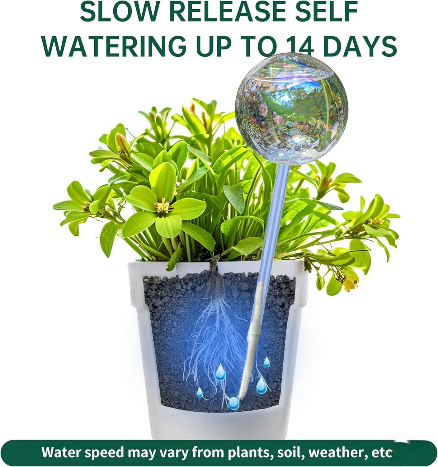 13 oz Up 2 Weeks Extra Large Watering Globes, Light Iridescent Plant Watering Globes, Water Globes for Indoor Plants, Watering Globe, 2 Pack