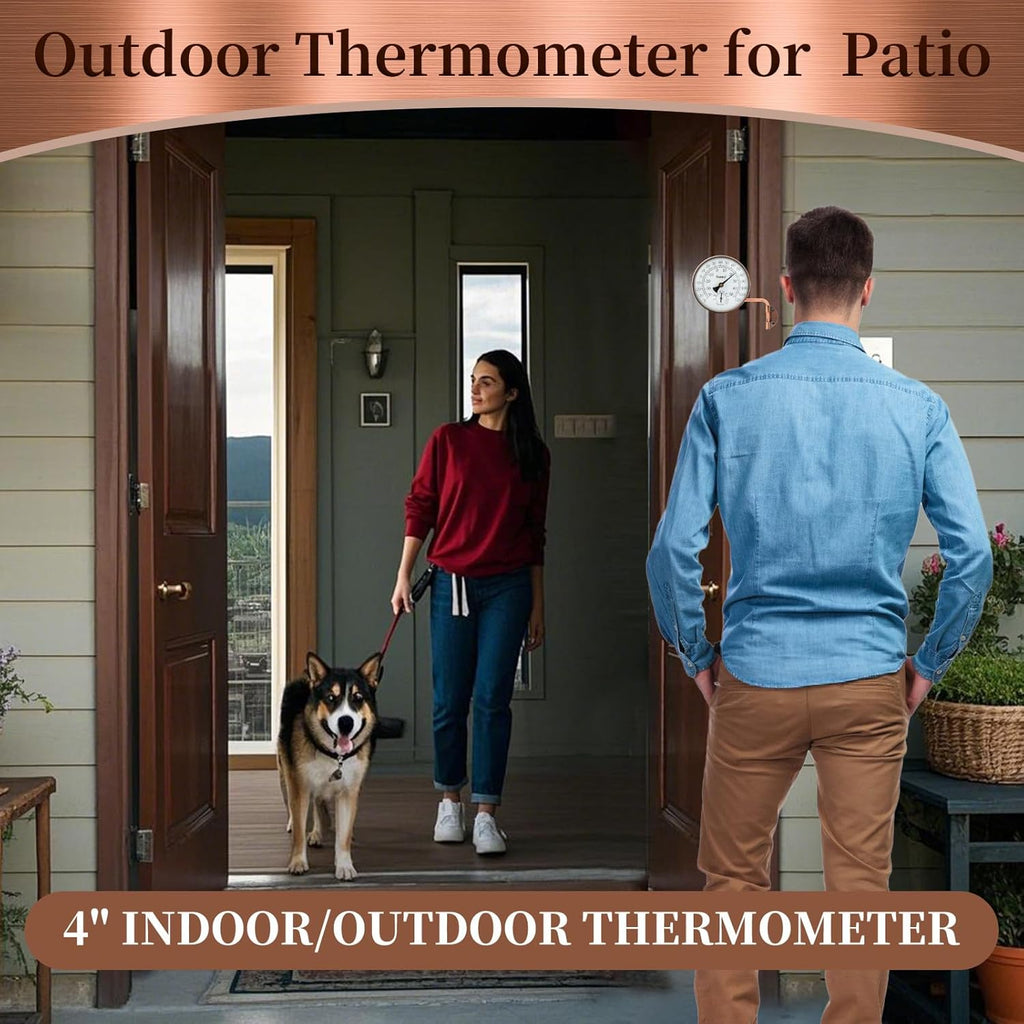 4-Inch Copper Outdoor Thermometer - Analog Temperature Gauge for Patio, Greenhouse and Garage. Decorative, Weather-Resistant, Solid Brass Swivel Design (4inch Thermo&Hygrometer)