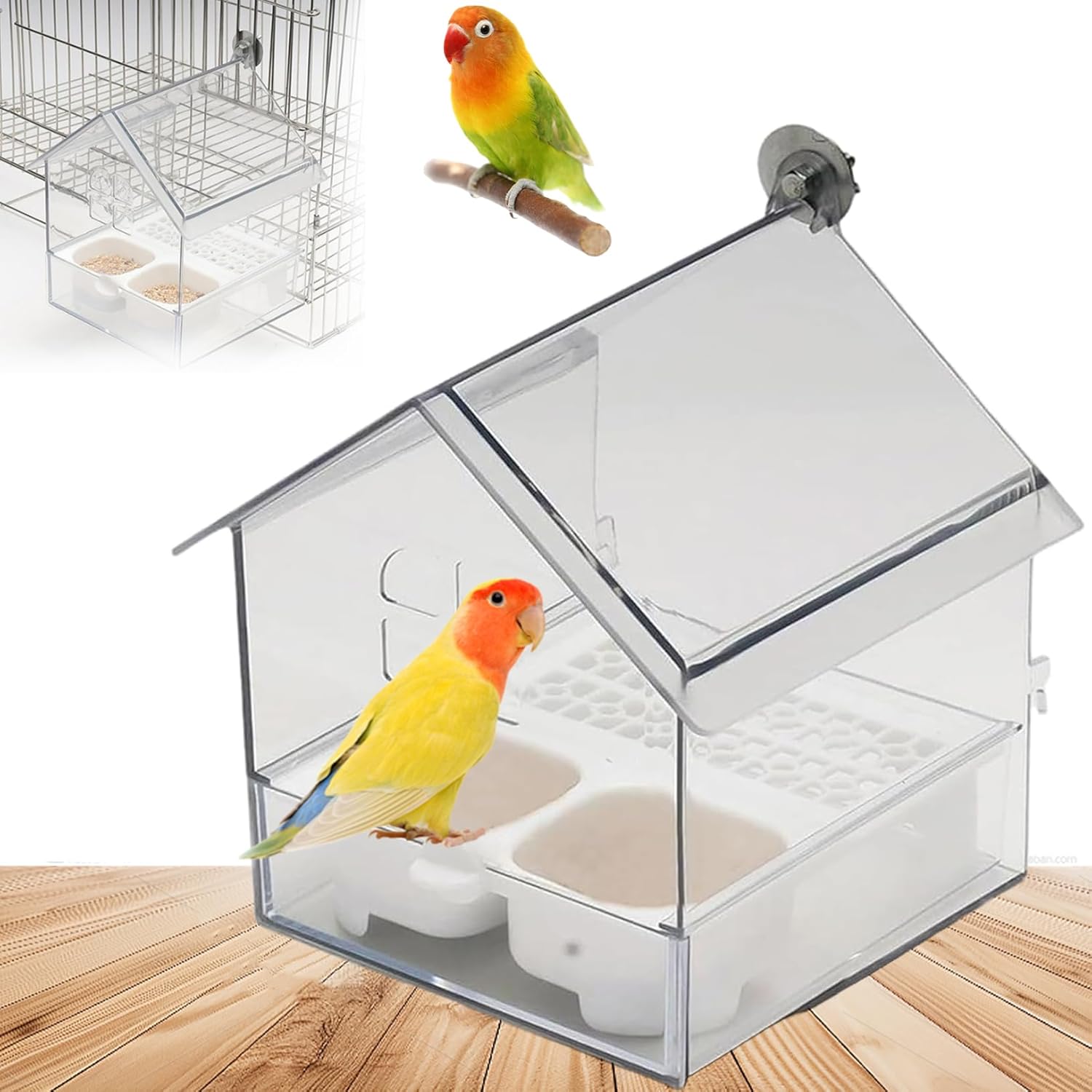 2026 New Pull-Out External Parrot Feeder, Bird Bath for Cage, 7*6*5.5in Bird Feeder House, Transparent Parakeet Cage Accessories, Easy To Fill, Clean, Long-Lasting, for Finch and Hummingbird (White)