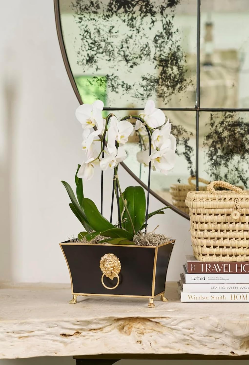 Jaye's Studio Paws and Claws Regency Fluted Rectangular Cachepot, Black Metal Planter with Gold Trim, Flower Centerpiece Planter, Boho Indoor Plant Pot, Black Home Decor, 12 Inch