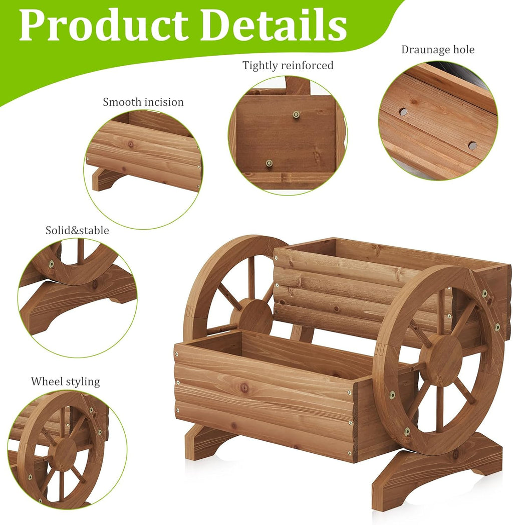 Wooden Wagon Planter Outdoor Flower Cart with Wheels Garden Planter, Decor Planter for Patio Balcony Decoration Succulent Flower Pot for Indoor Backyard Balcon Yard Decor planters for Outdoor Plants