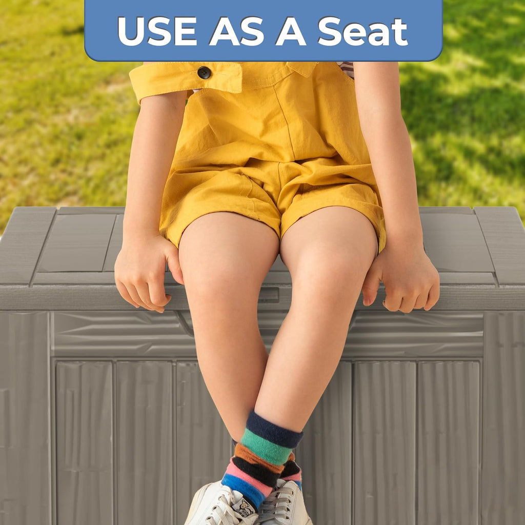 35 Gallon Waterproof Large Resin Deck Box Indoor/Outdoor Lockable Storage Container and Seating for Garden, Pool, and Patio (35 Gallon, Grey)