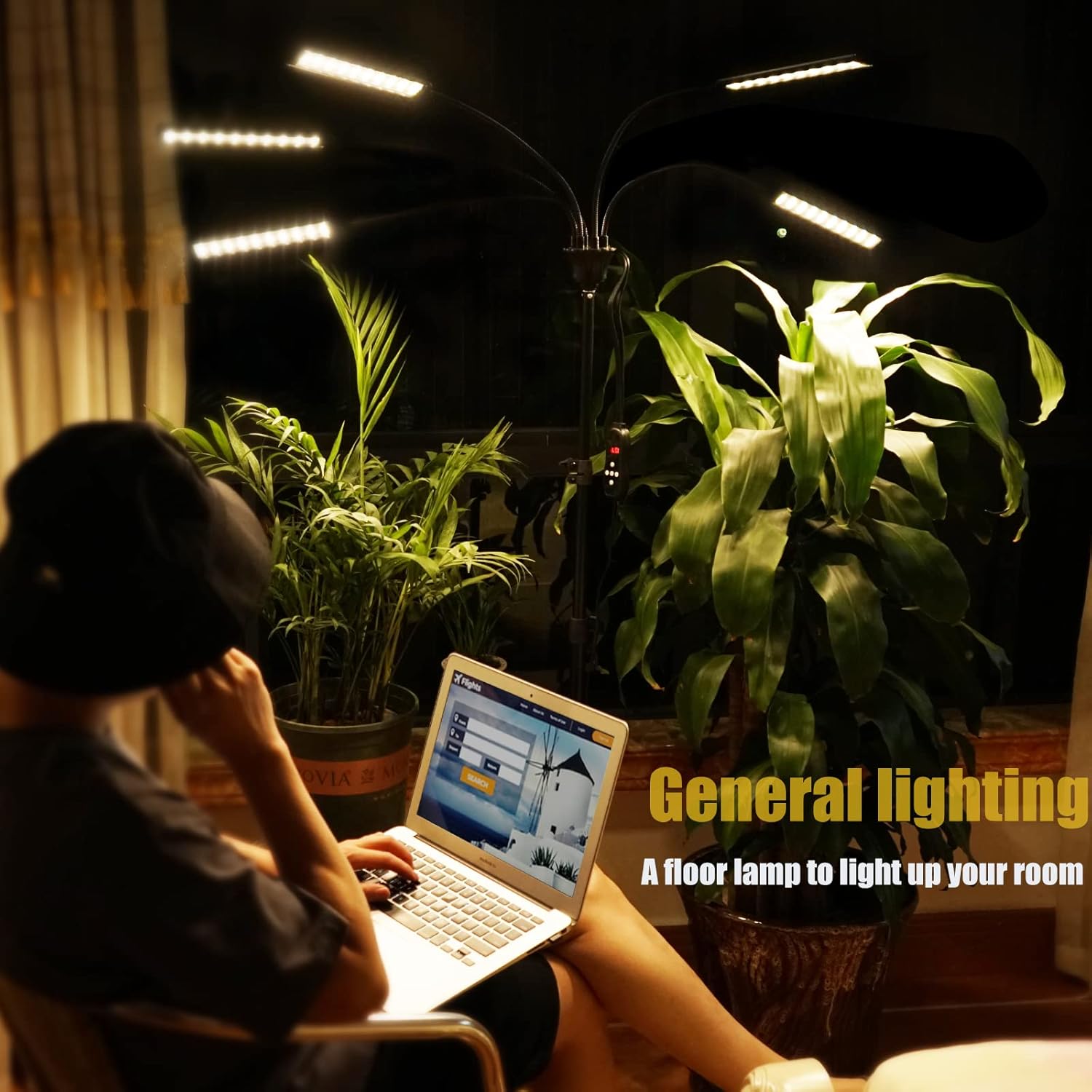 Grow Lights for Indoor Plants 5 Heads, Full Spectrum Plant Lights for Indoor Growing with Tripod Stand, Auto On/Off Timing 1-19H, LED Grow Lights for Indoor Plants. (5 Wide Heads)