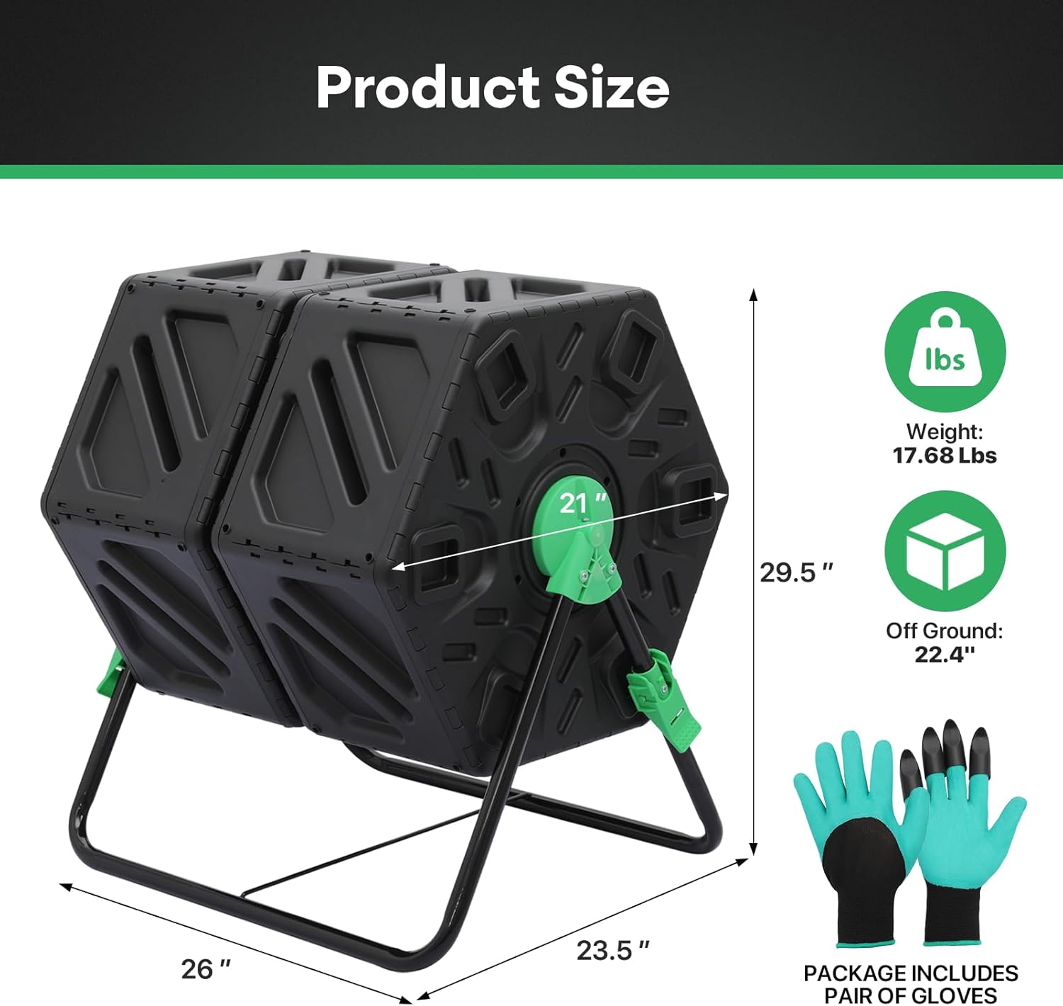 Athena Collection Chamber Compost Tumbler, 34 Gallon Outdoor Composter with Easy Assembly, Tumbling Compost Bin in PP Material for Garden, Yard & Kitchen Waste, Includes Gloves