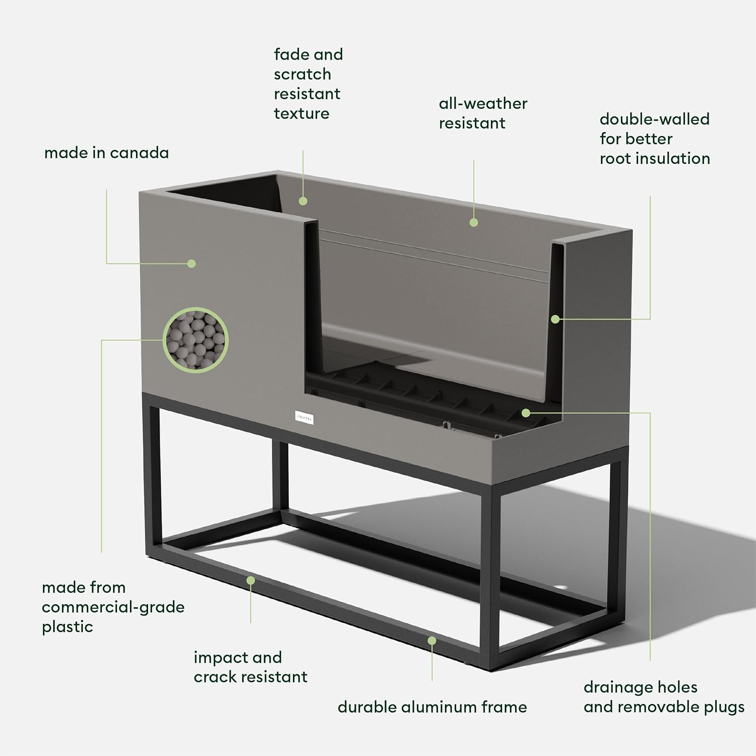 Veradek Block Series Raised Long Box Planter for Patio & Garden | Durable All-Weather Use with Aluminum Stand | Modern Décor for Herbs, Flowers