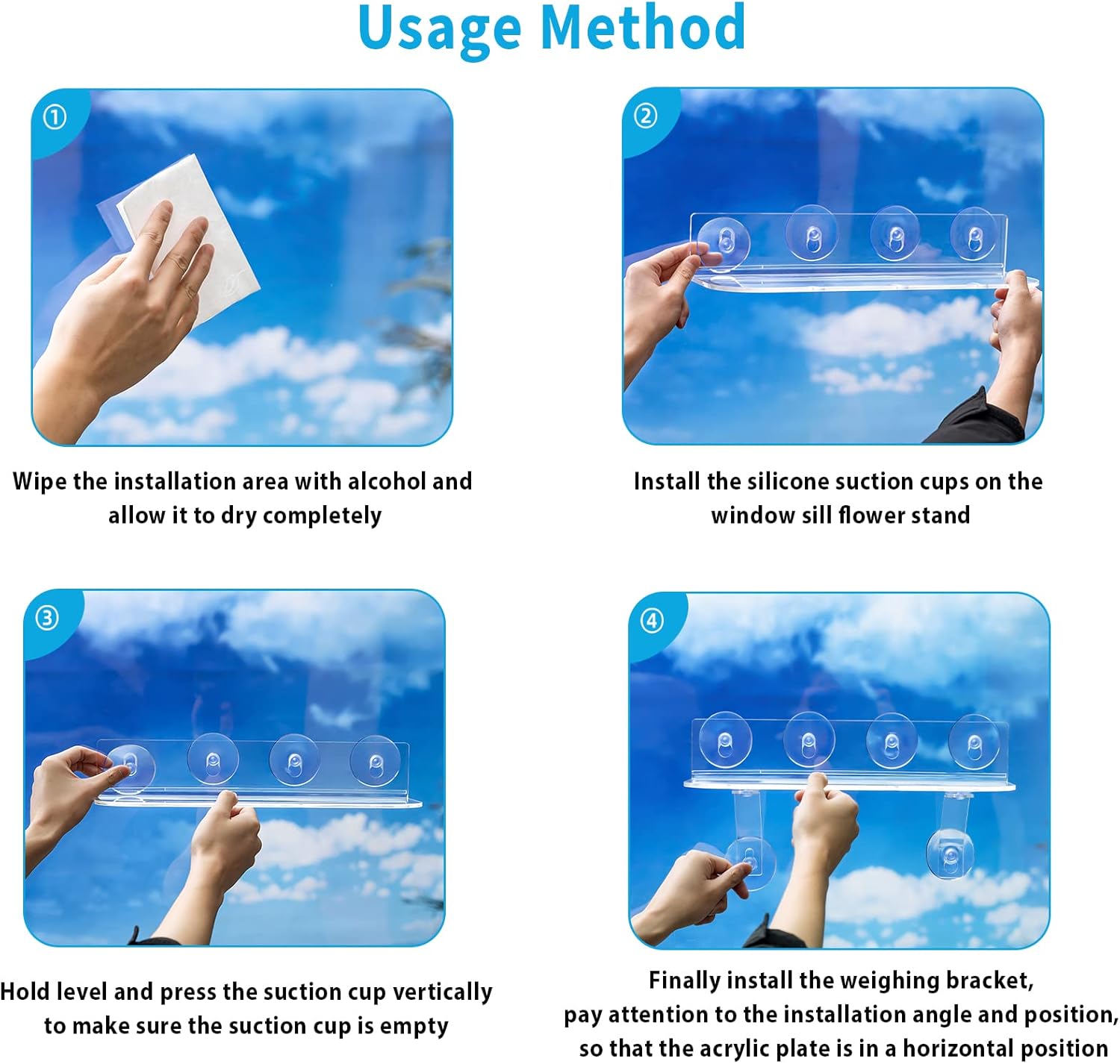 12-Inch Window Boxes Sill Planter Suction Cup Holder, 5-Inch Extra Wide Window Sill Extender, with Load Bearing Bracket for Herbs, Succulents, Clear Acrylic Indoor Plant Stand