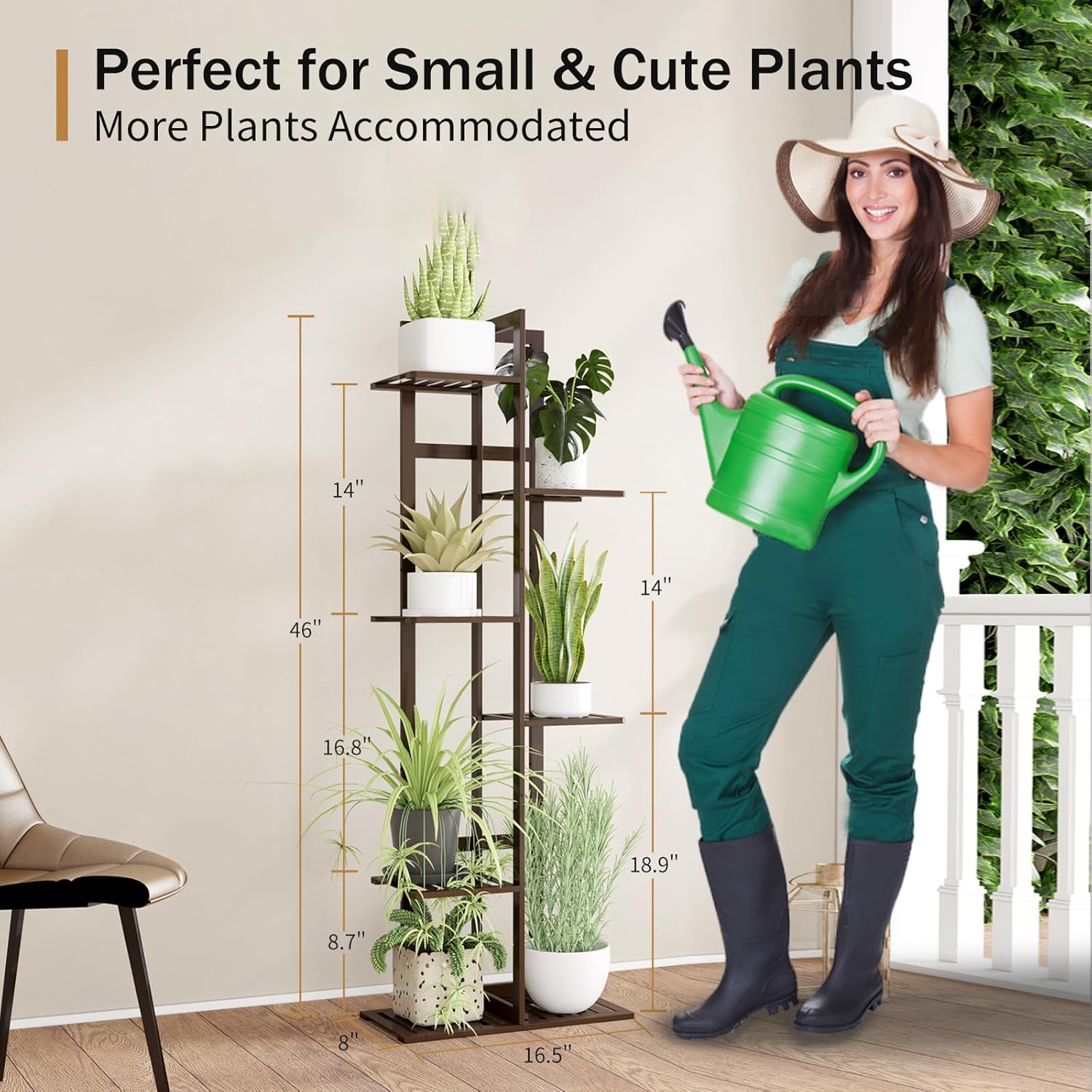 DolceLuna Plant Stand Indoor 6 Tier, Bamboo Plant Shelf Corner Display Rack, 46 Inch Tall Multiple Planter Pot Holder, Space-Saving Flower Stand for Living Room Balcony Garden Patio