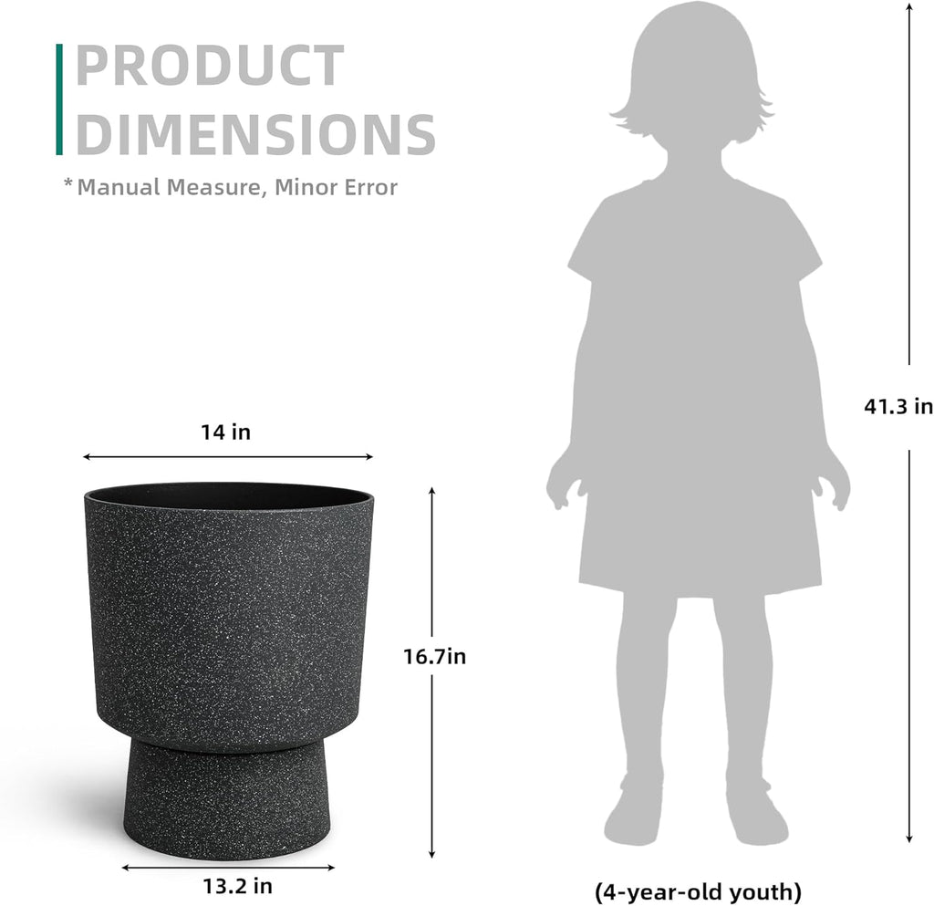 16.75"H Urn-Style Tall Planters, 2-Pack Modern Large Flower Pots for Outdoor Indoor, 2-in-1 Design Plant Containers for Garden Patio Yard Balcony Porch or Home Decor, White Terrazzo, UV-Protect