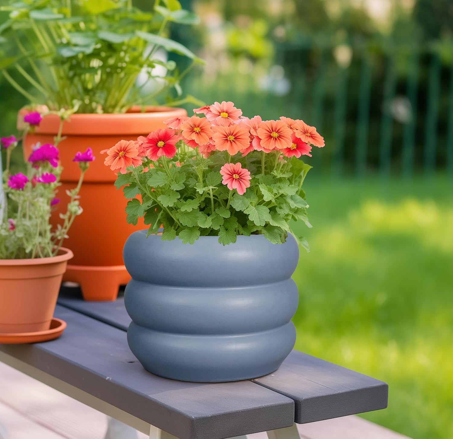 SQOWL Ceramic Pot for Plants - 8 Inch Plant Pot with Drainage Hole Planter for Indoor Plants Outdoor Flower Pot Decorative Plant Pot Unique Planter for Room Decorations Gray