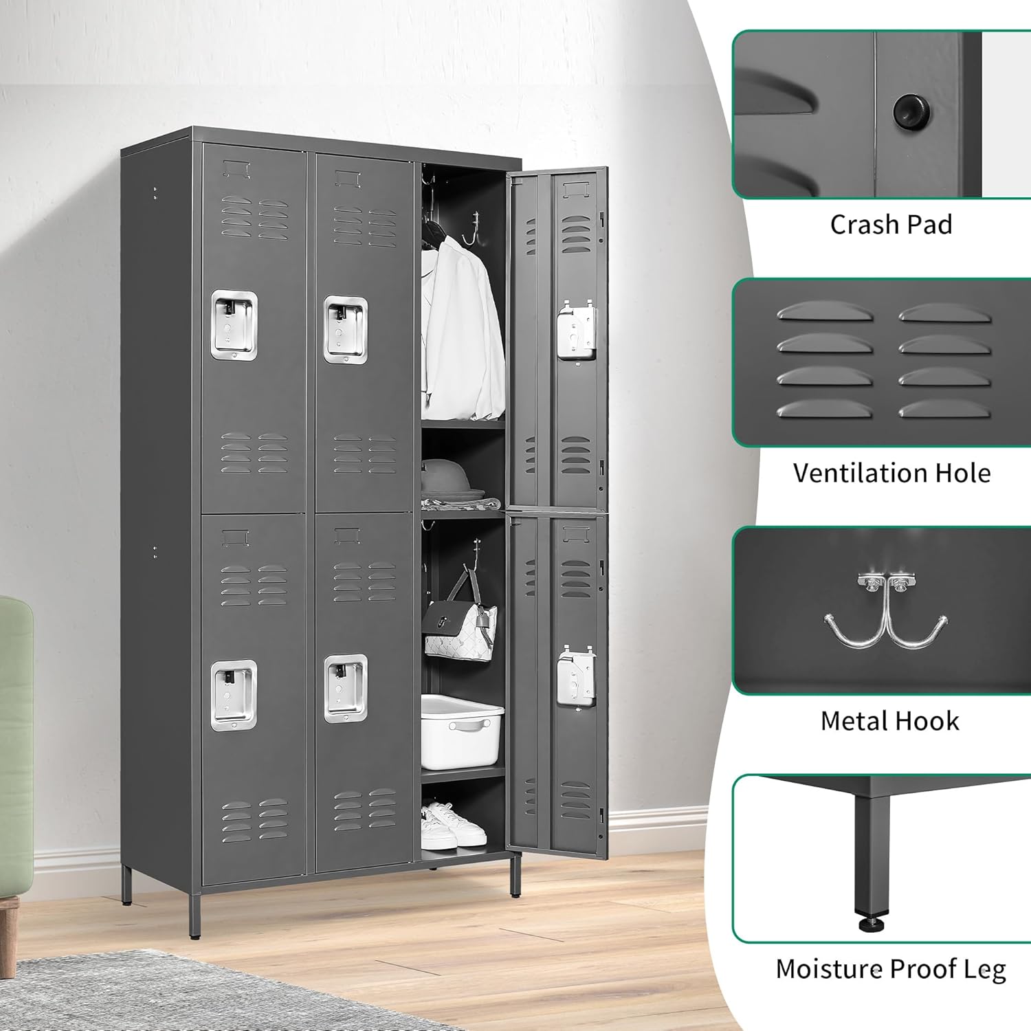 Metal Lockers for Employees, Storage Employee Locker, 72" Storage Lockers with Shelves Steel Cabinet for Home (Black, 6 door-72'')