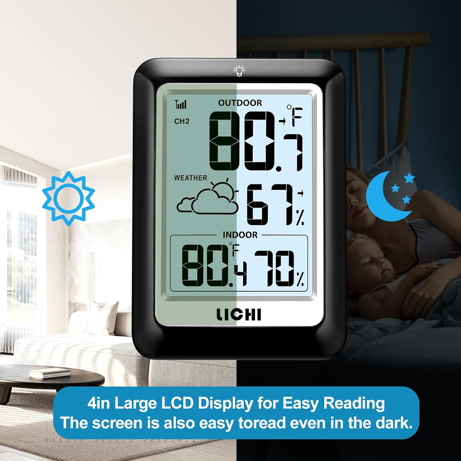Indoor Outdoor Thermometer Wireless Weather Station, Internal External Thermometer Hygrometer, Home Batteryoperated Temperature Humiditymonitors330 Feet (About 100 Meters) Backlight Display