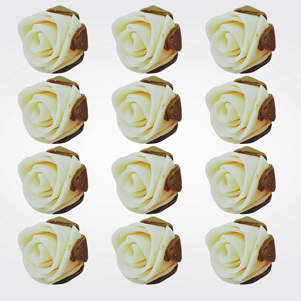 Confect Edible Flower | Edible Flower for cake decorations | Edible Flower Cupcake Toppers | Cupcakes & Doughnut Edible Toppers | Classic Pearl Ivory Sugar Flower- Pack of 12