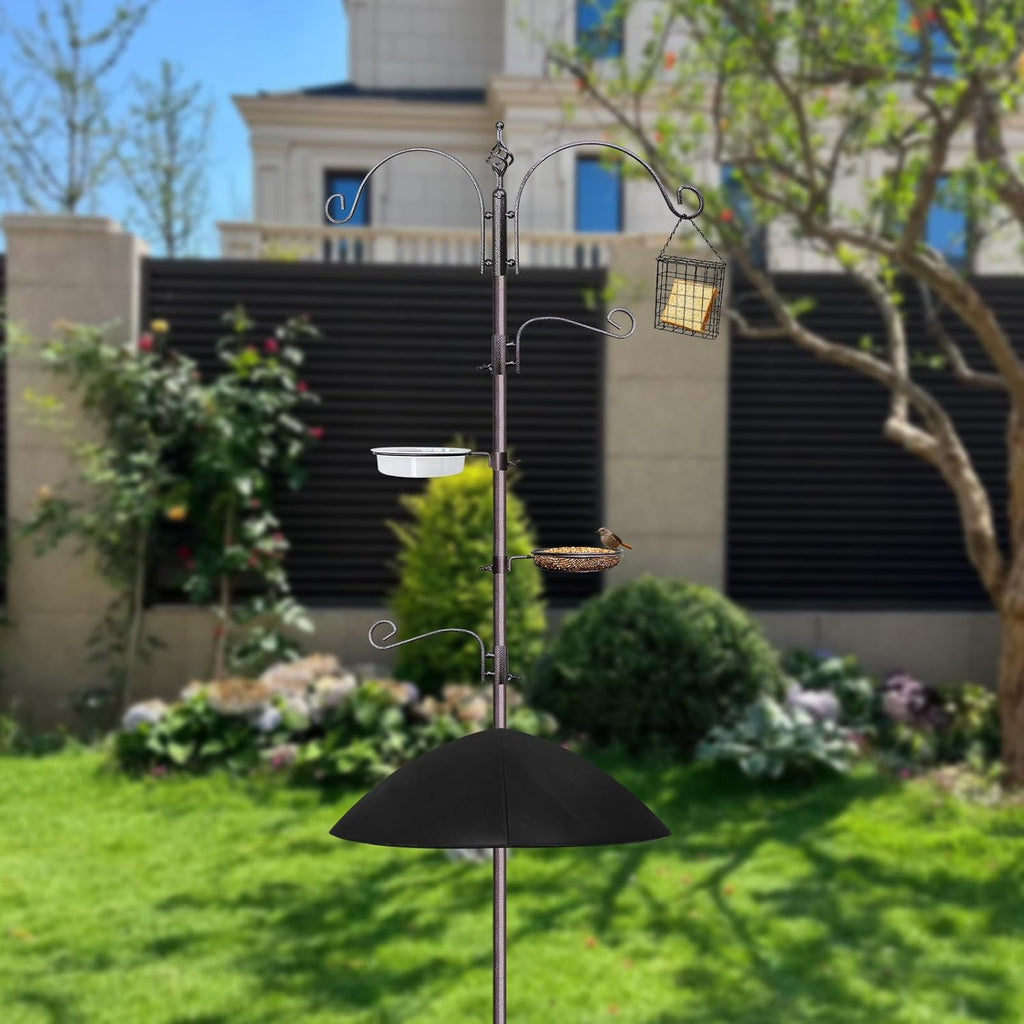 Bird Feeder,91in 4 Hook Bird Feeder Pole with Squirrel Baffle,Bath and Mesh Tray,Steel Multi-Feeder Kit Stand for Attracting Wild Birds, Easy Assembly for Courtyards (Weld, Black 91IN)