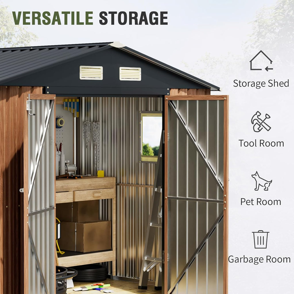 8x6 Ft Storage Shed, Large Outdoor Shed with Window, Lockable Doors, Outside Steel Shed for Garden, Backyard, Lawn, Patio Utility, Tool Storage