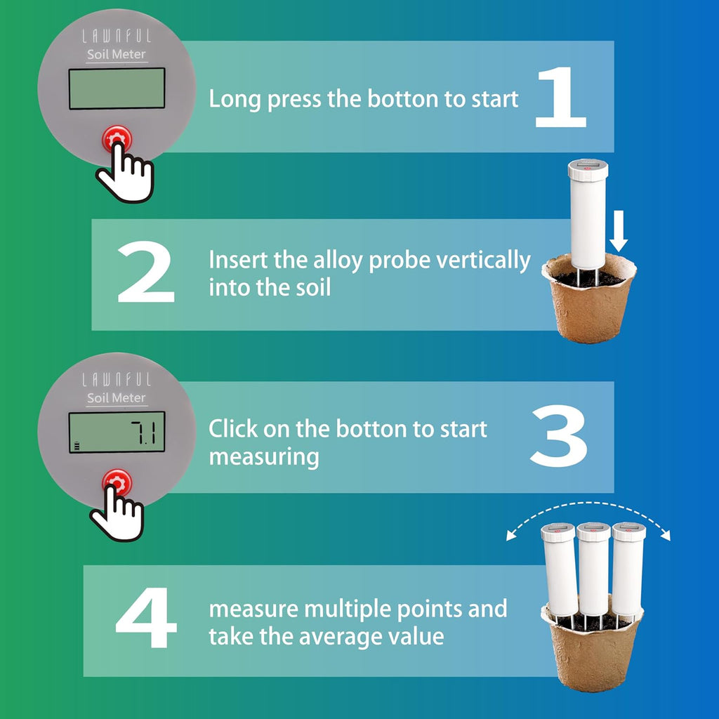 Digital Soil pH Meter, Industrial Grade Soil pH Tester with Calibration-Free LCD Display, High Accuracy Soil pH Pen, Soil pH Monitor for Garden, Lawn, Plant (White)