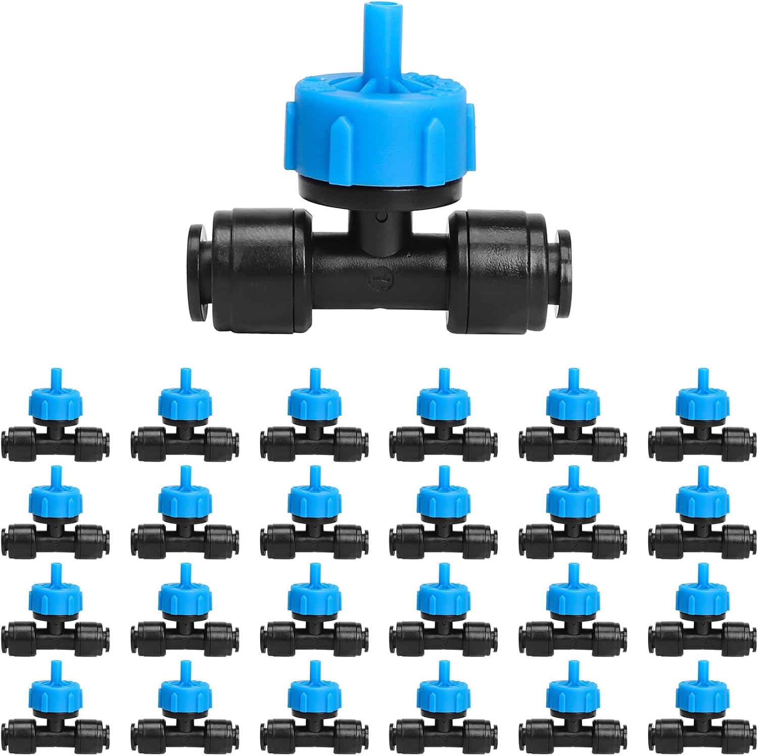 MXIC 24 Pack Push-to-Fit Drip Irrigation Emitters, Leak-Proof Pressure Compensating Drip Emitters, Constant Water Flow 1gph Drip Emitters for 1/4 Inch Tubing