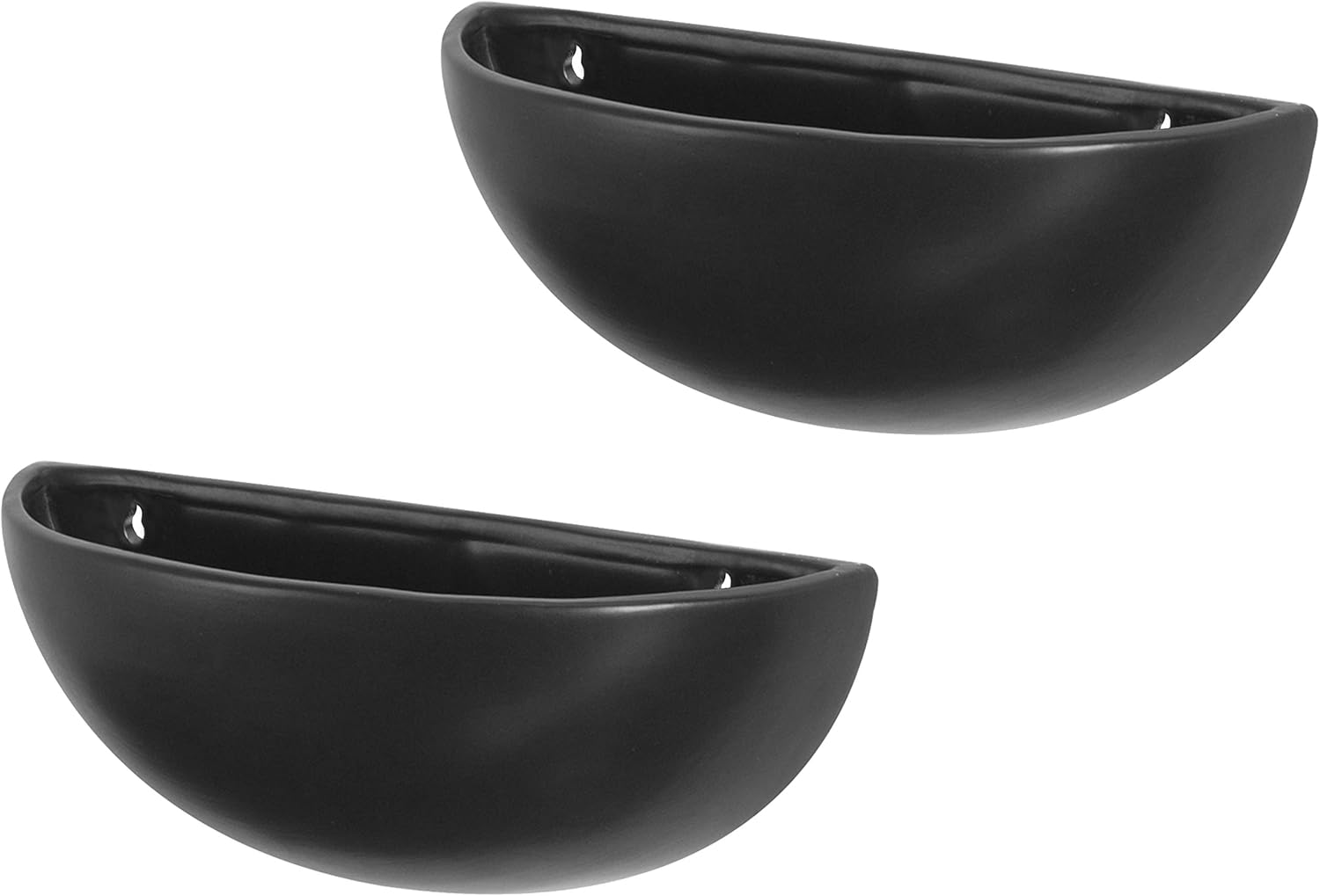 MyGift Matte Black Ceramic Indoor Wall Planter, 12 Inch Semi Circle Hanging Wall Vase, Set of 2