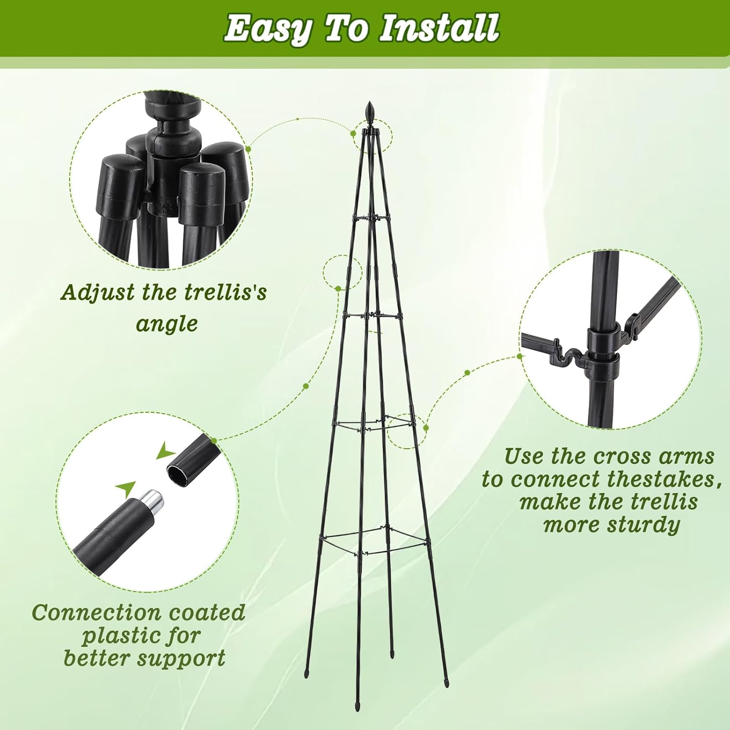 2 Pack Garden Trellis for Climbing Plants Outdoor,63inch Tall Rustproof Metal Obelisk Trellis Support for Potted Vines Vegetable Plants Indoor Outdoor, Lightweight