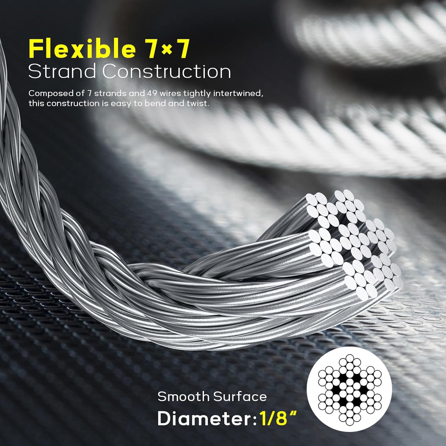 1200FT 1/8" T316 Stainless Steel Cable, Wire Rope Aircraft Cable for Deck Cable Fence Railing Kit, and DIY Balustrades, 7x7 Strands Construction, Comes with a Cutter