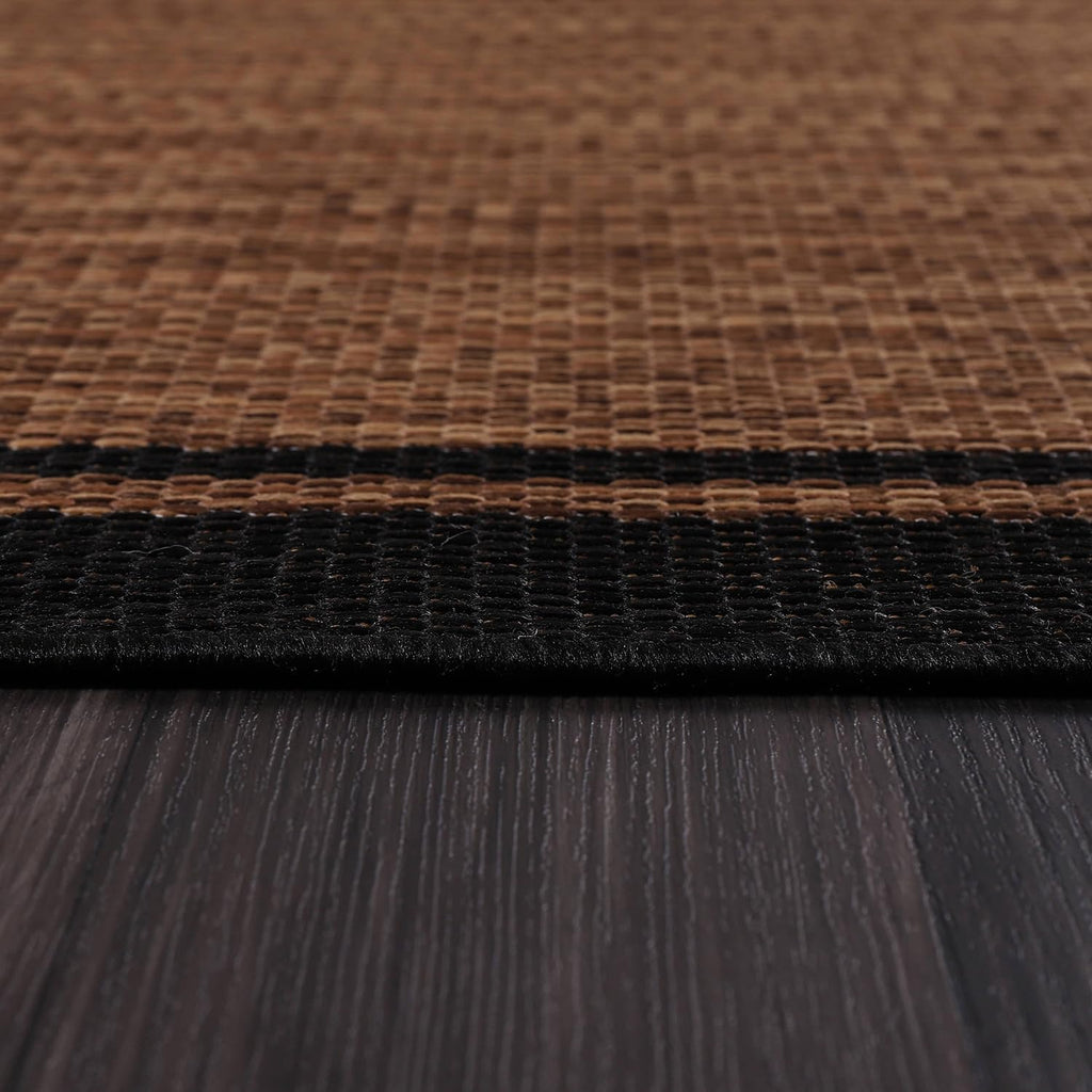 CAMILSON Indoor Outdoor Rug, 5x7 Bordered Nut Brown Black Modern Area Rugs for Indoor and Outdoor Patios, Kitchen and Hallway Mats, Washable Porch Deck Outside Carpet (Bordered Nut Brown Black, 5 x 7)