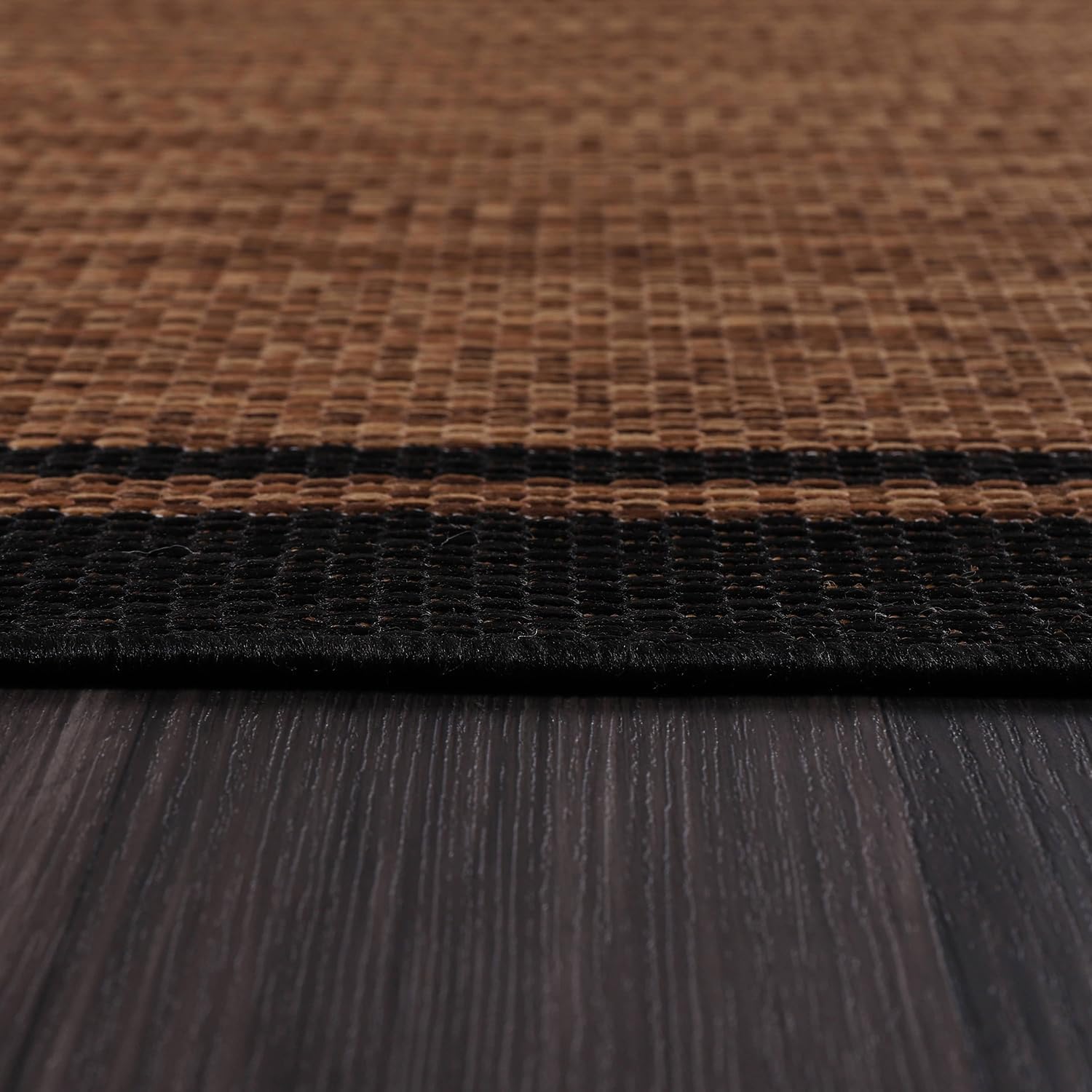 CAMILSON Indoor Outdoor Rug, 5x7 Bordered Nut Brown Black Modern Area Rugs for Indoor and Outdoor Patios, Kitchen and Hallway Mats, Washable Porch Deck Outside Carpet (Bordered Nut Brown Black, 5 x 7)