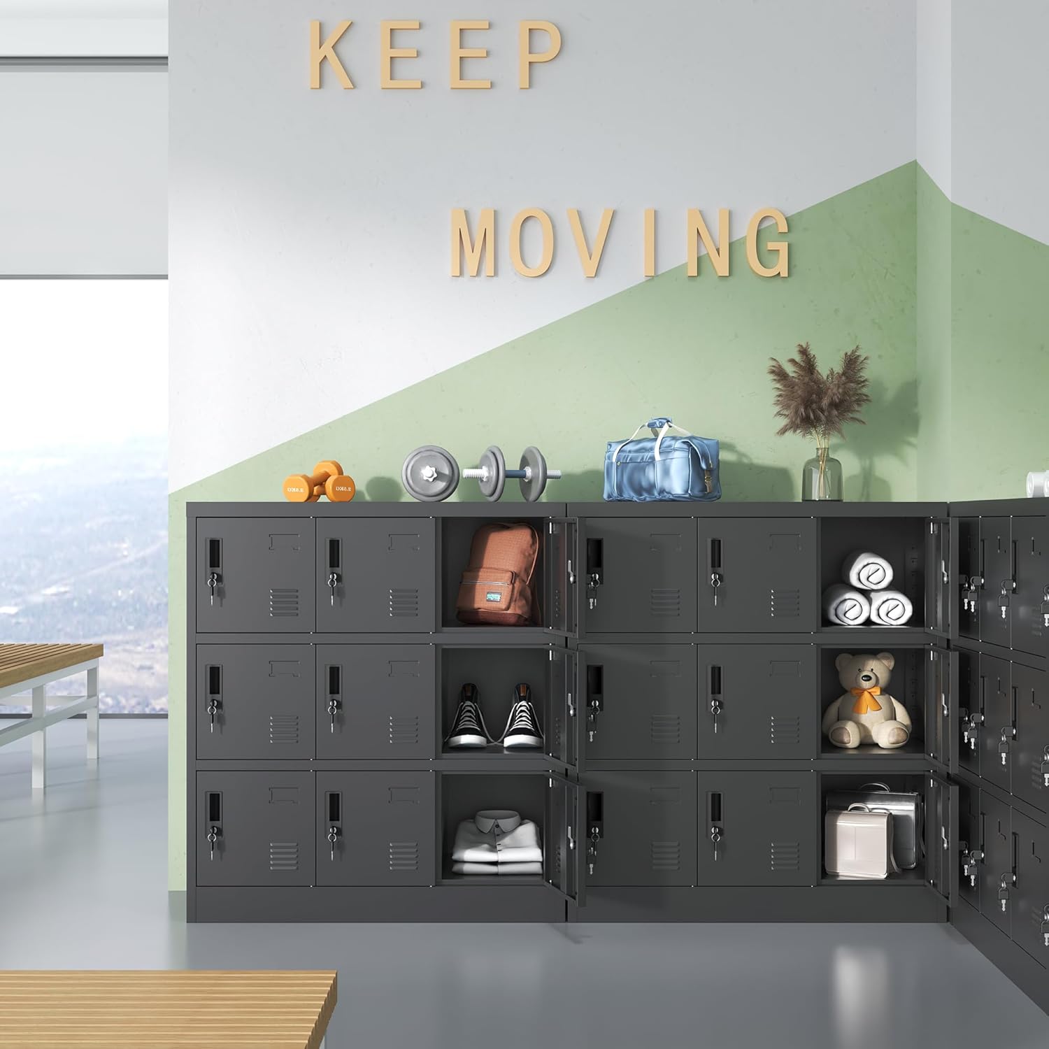 Employee Storage Locker,9 Door Storage Locker,Metal Locker for Employees Office Steel Gym Lockers with Card Slot,Office Storage Lockers for Home,School(Black)