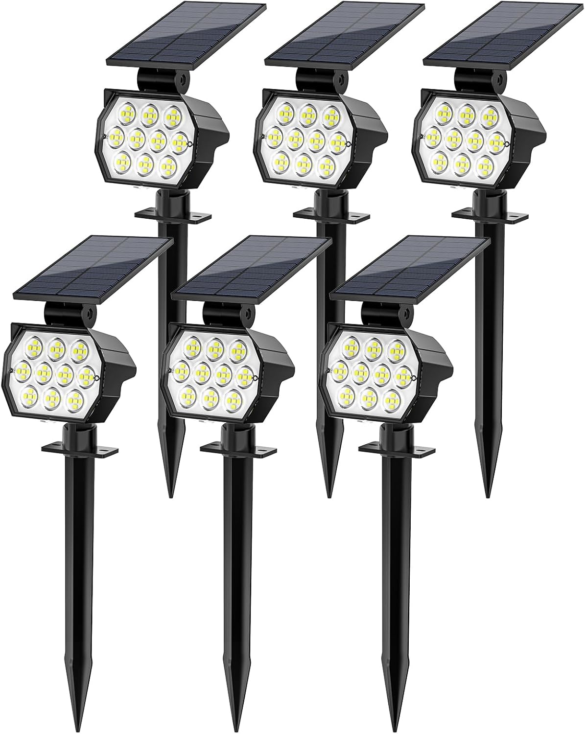 Solar Spot Lights Outdoor Waterproof IP67, 6 Pack - 50 LED Adjustable Solar Powered Landscape Spotlight with 3 Lighting Modes, Stake Light for Outside Yard Lawn Pathway Tree (Cool White)