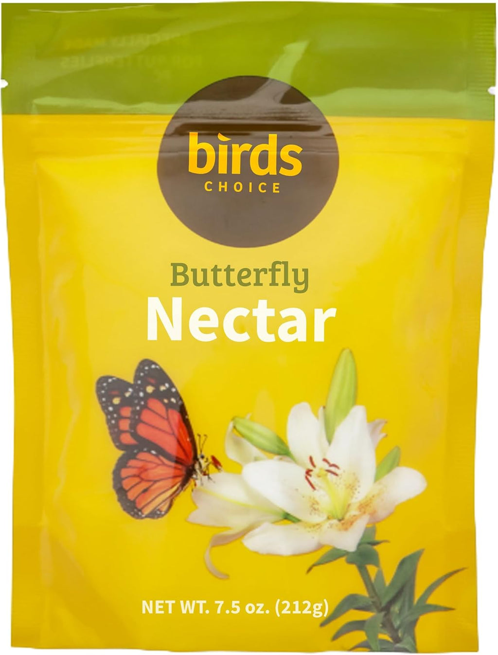 Birds Choice Butterfly Nectar, 7.5 oz Resealable Pouch | Makes Up to 6 Cups of Nectar for Flutterby Feeder | Easy Mix Concentrate Blend of Glucose & Fructose to Help Attract Butterflies