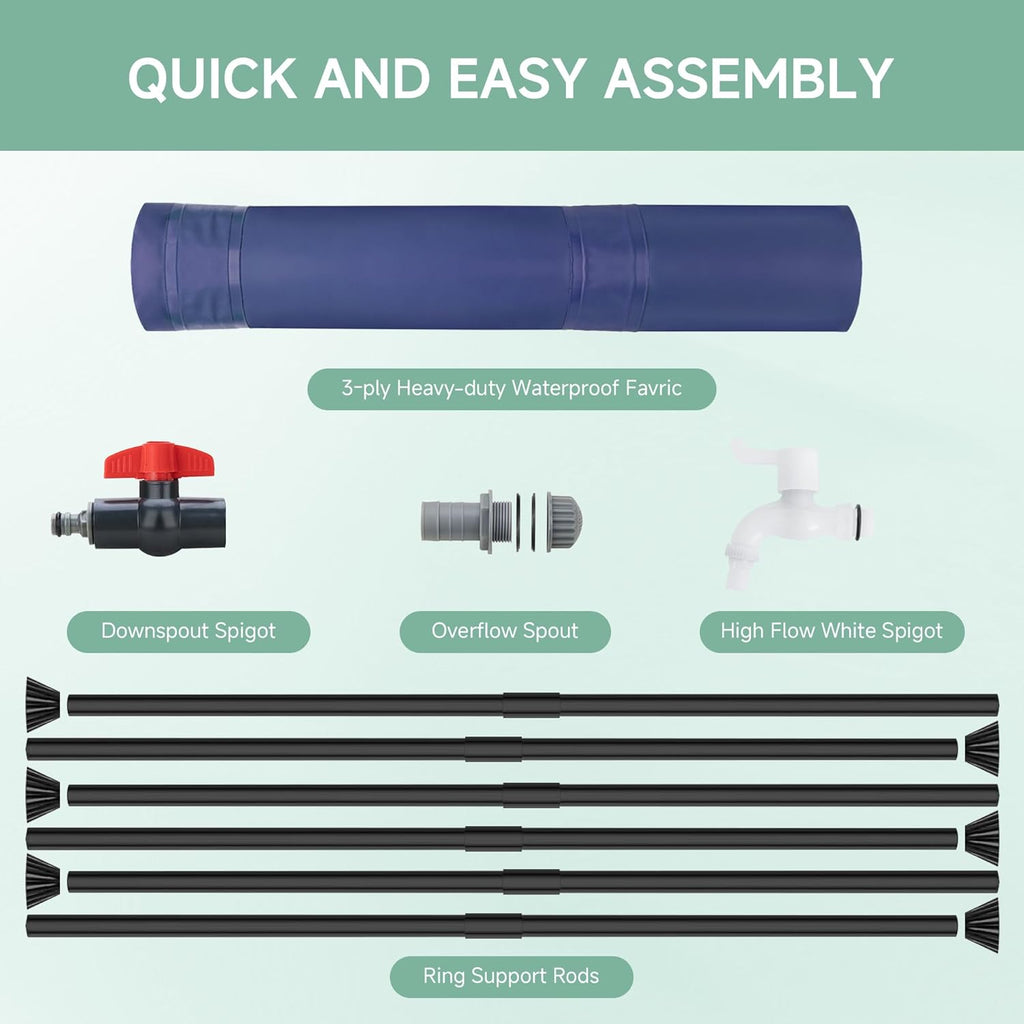 Collapsible Rain Barrel Water Storage Containers-53 Gallon Portable Rainwater Collect System Water Tank to Collect Rainwater from Gutter Downspout Water Catcher with Spigots,Filter＆Overflow Kits